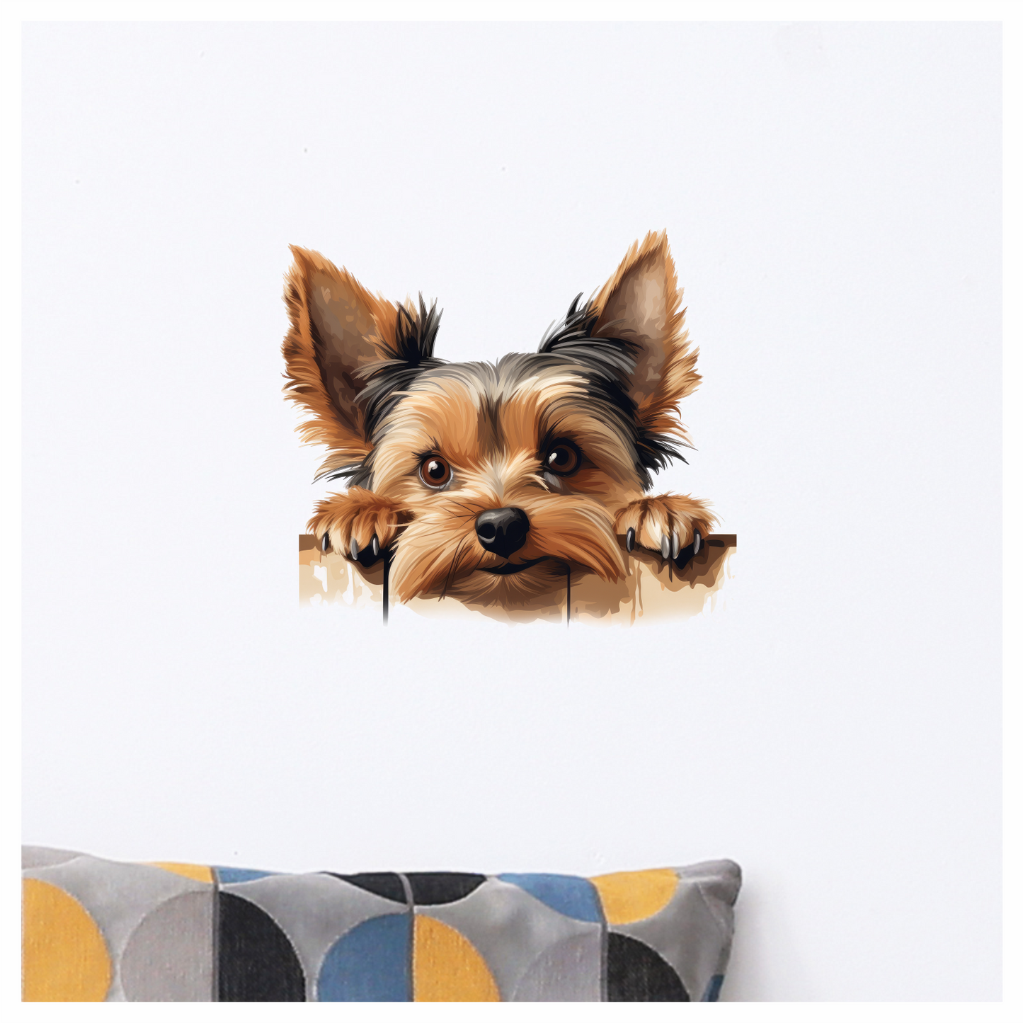 Brown Dog Yorkshire Terrier Fence Vinyl Sticker Decal