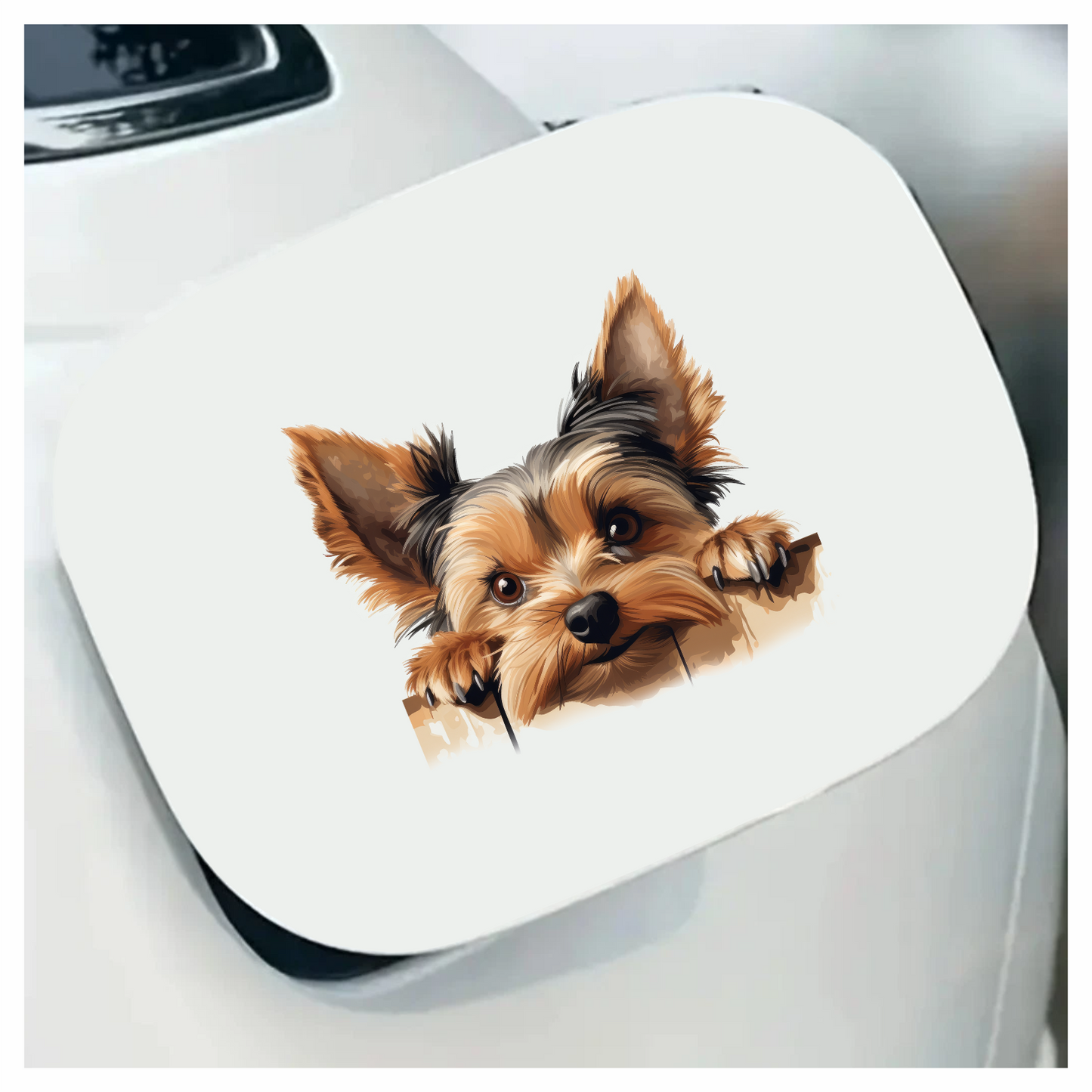 Brown Dog Yorkshire Terrier Fence Vinyl Sticker Decal