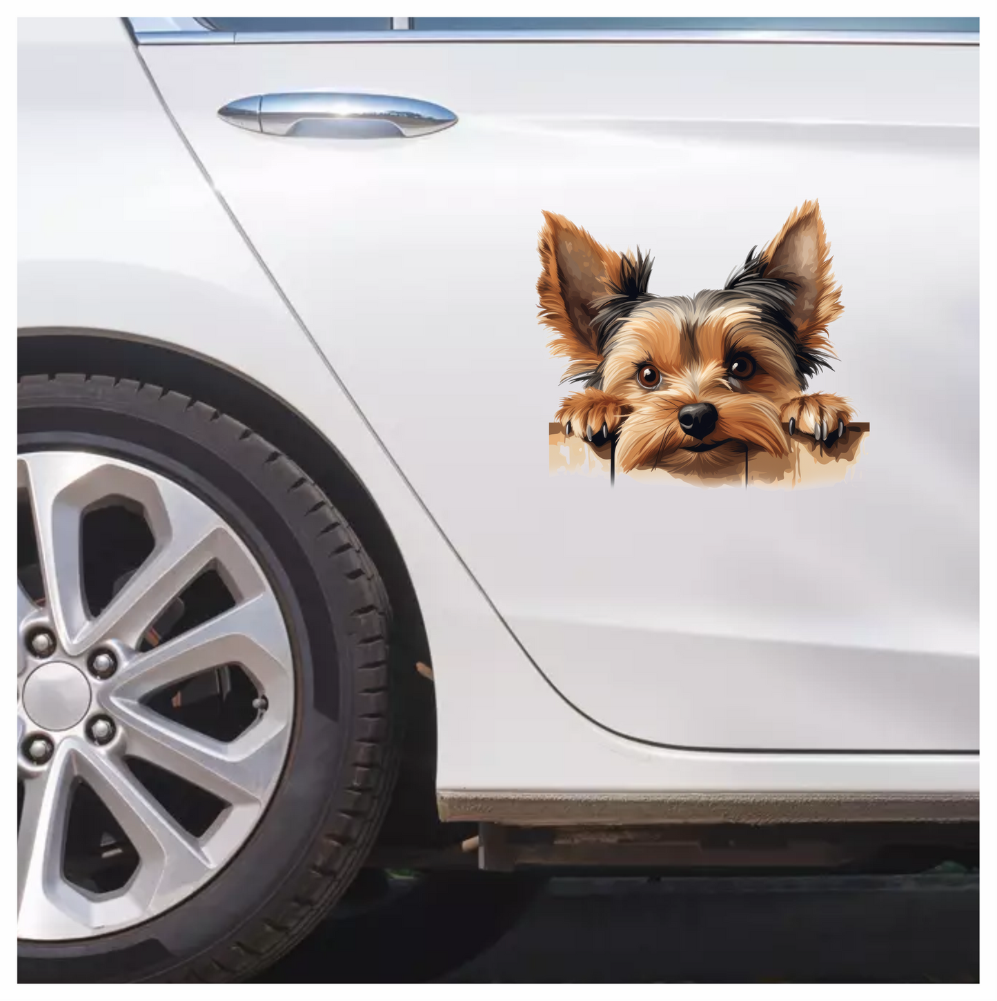 Brown Dog Yorkshire Terrier Fence Vinyl Sticker Decal