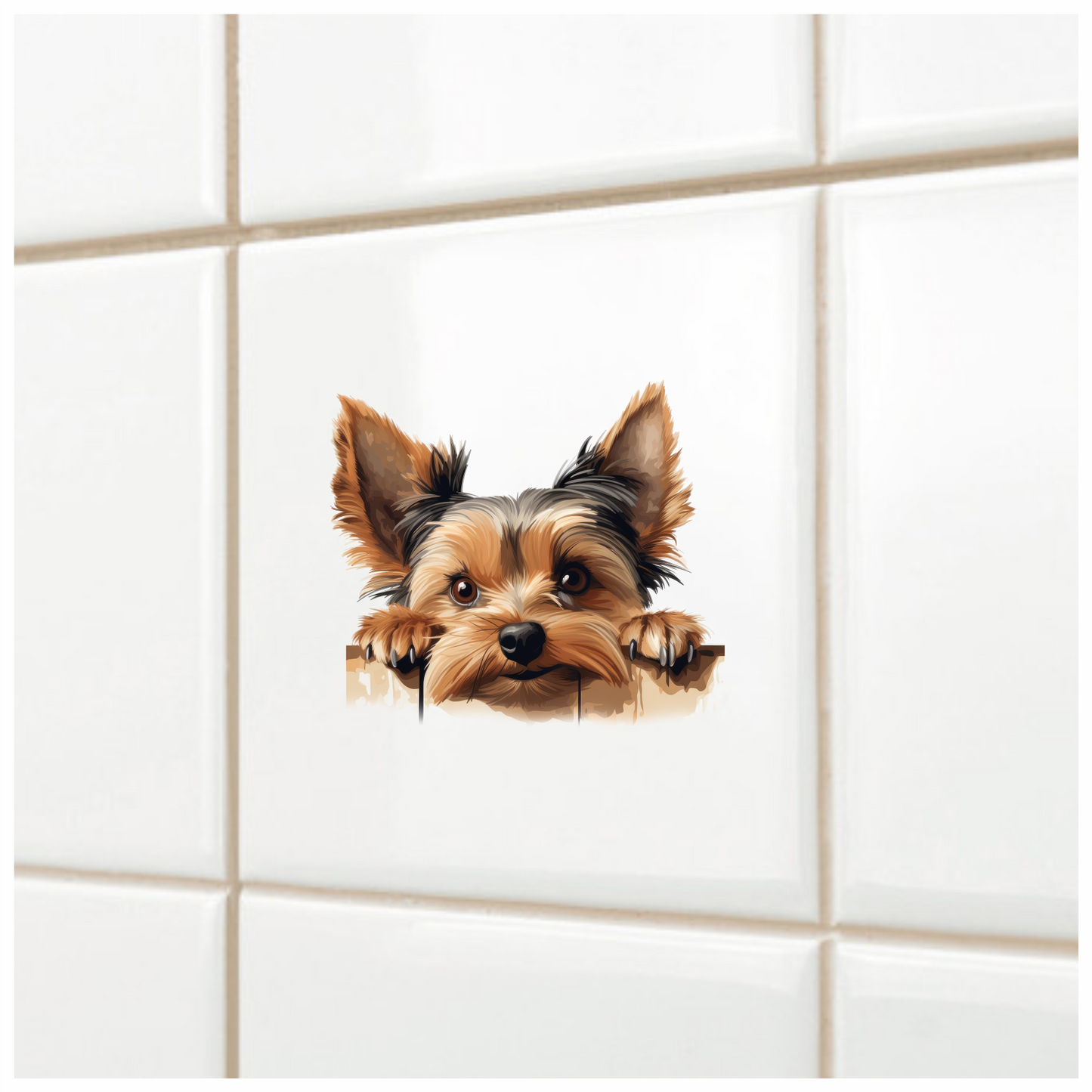 Brown Dog Yorkshire Terrier Fence Vinyl Sticker Decal