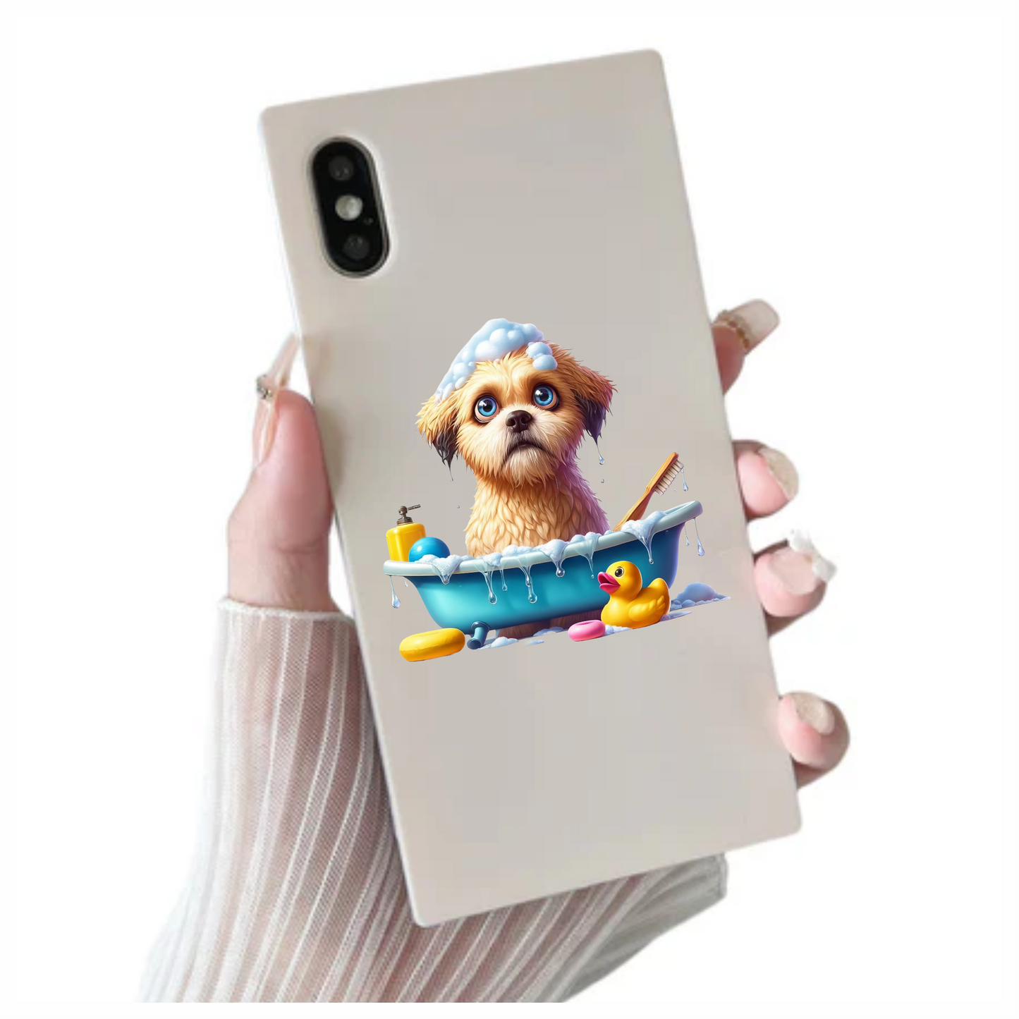 Brown Puppy Bath Tub Soap Vinyl Sticker Decal