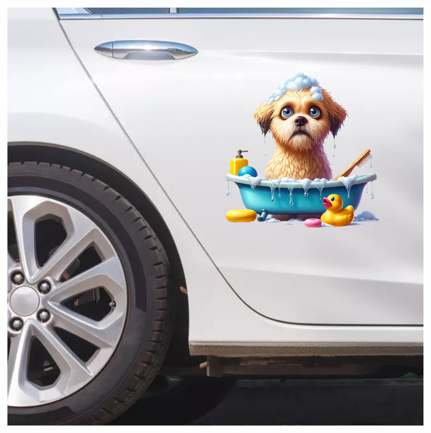 Brown Puppy Bath Tub Soap Vinyl Sticker Decal