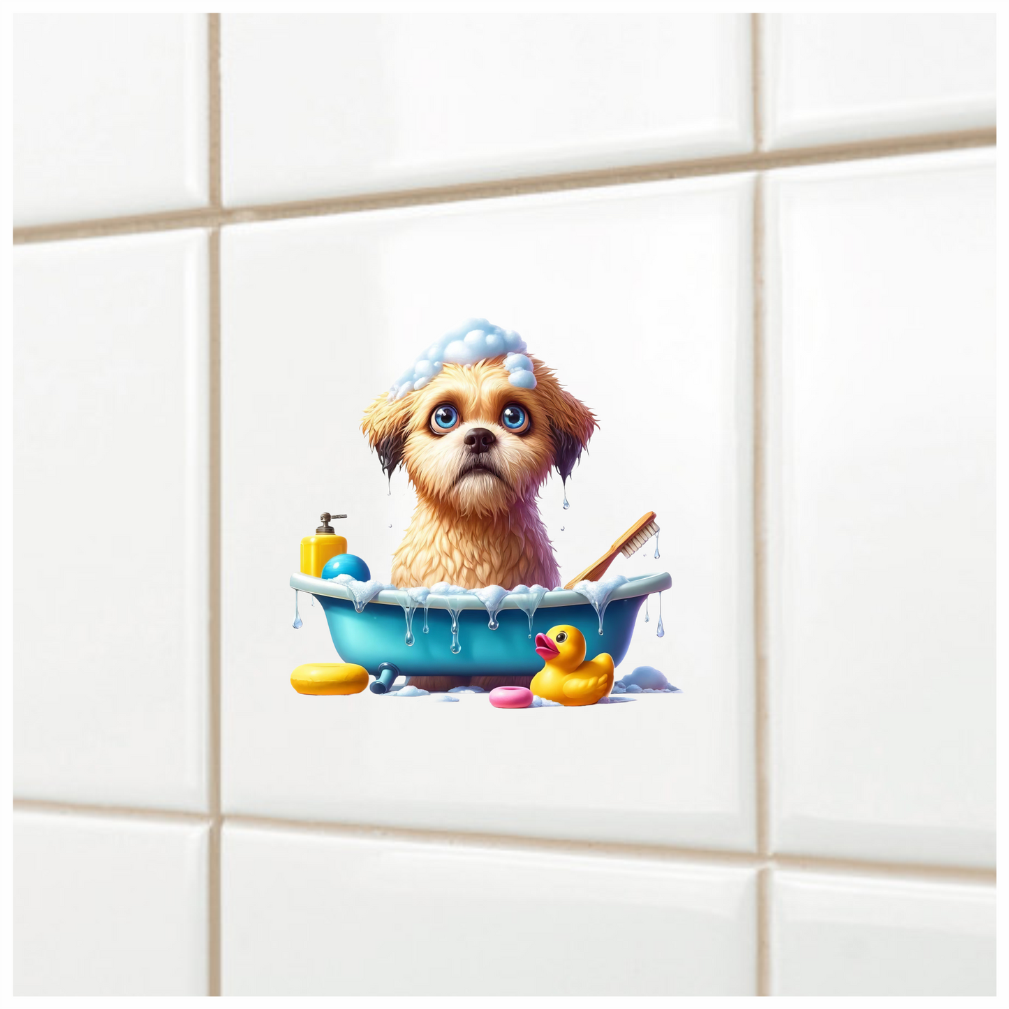 Brown Puppy Bath Tub Soap Vinyl Sticker Decal