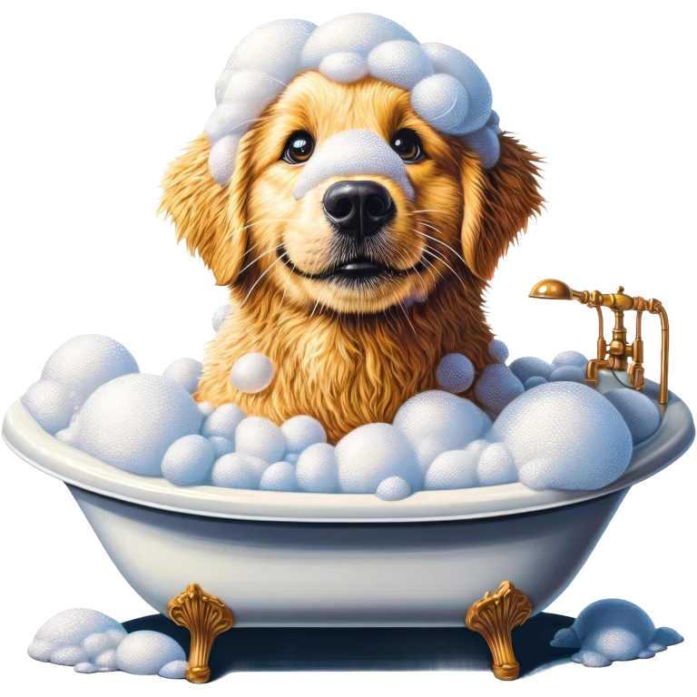 Golden Retriever Puppy Bathtub Bubbles Vinyl Sticker Decal