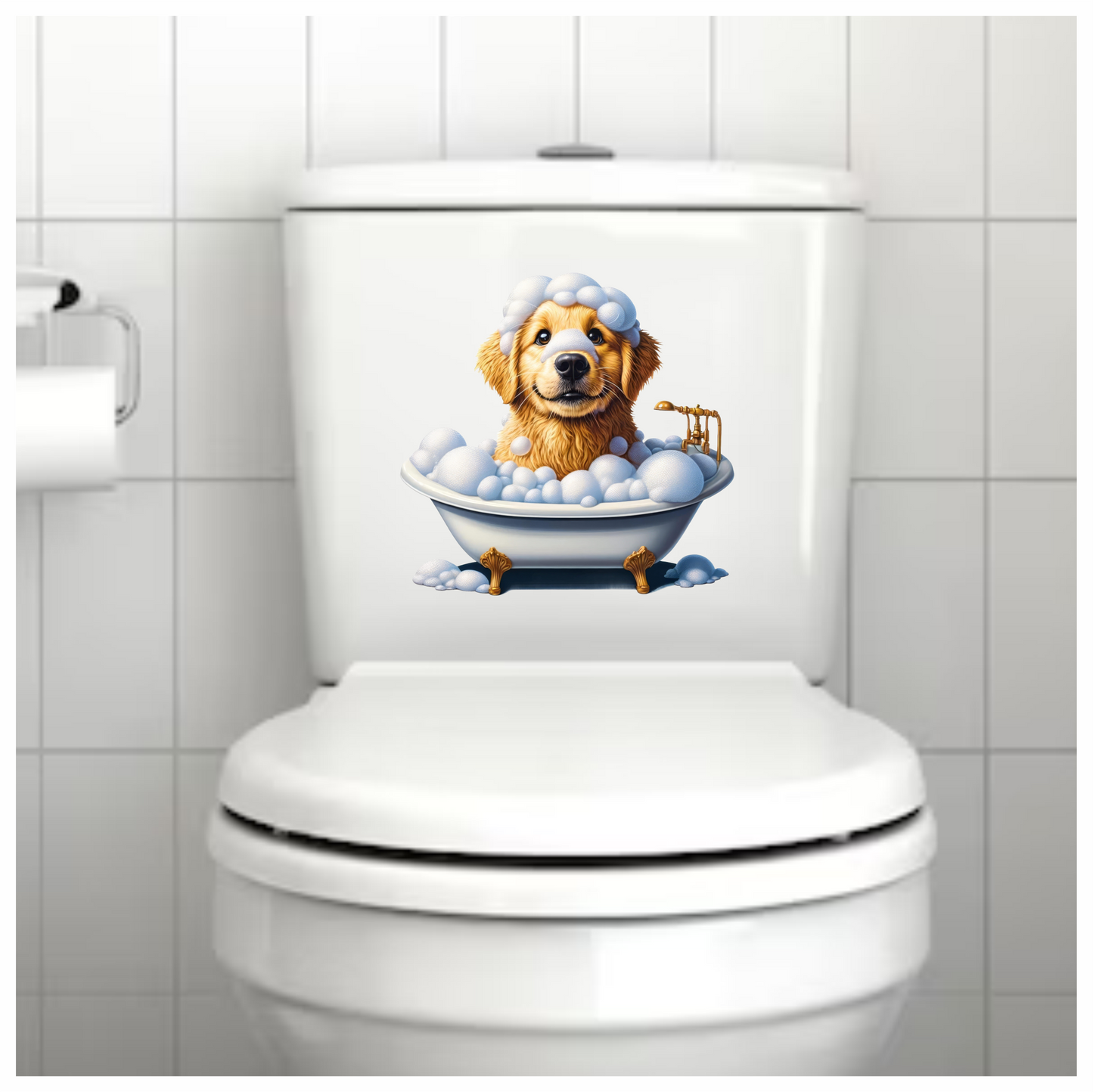 Golden Retriever Puppy Bathtub Bubbles Vinyl Sticker Decal
