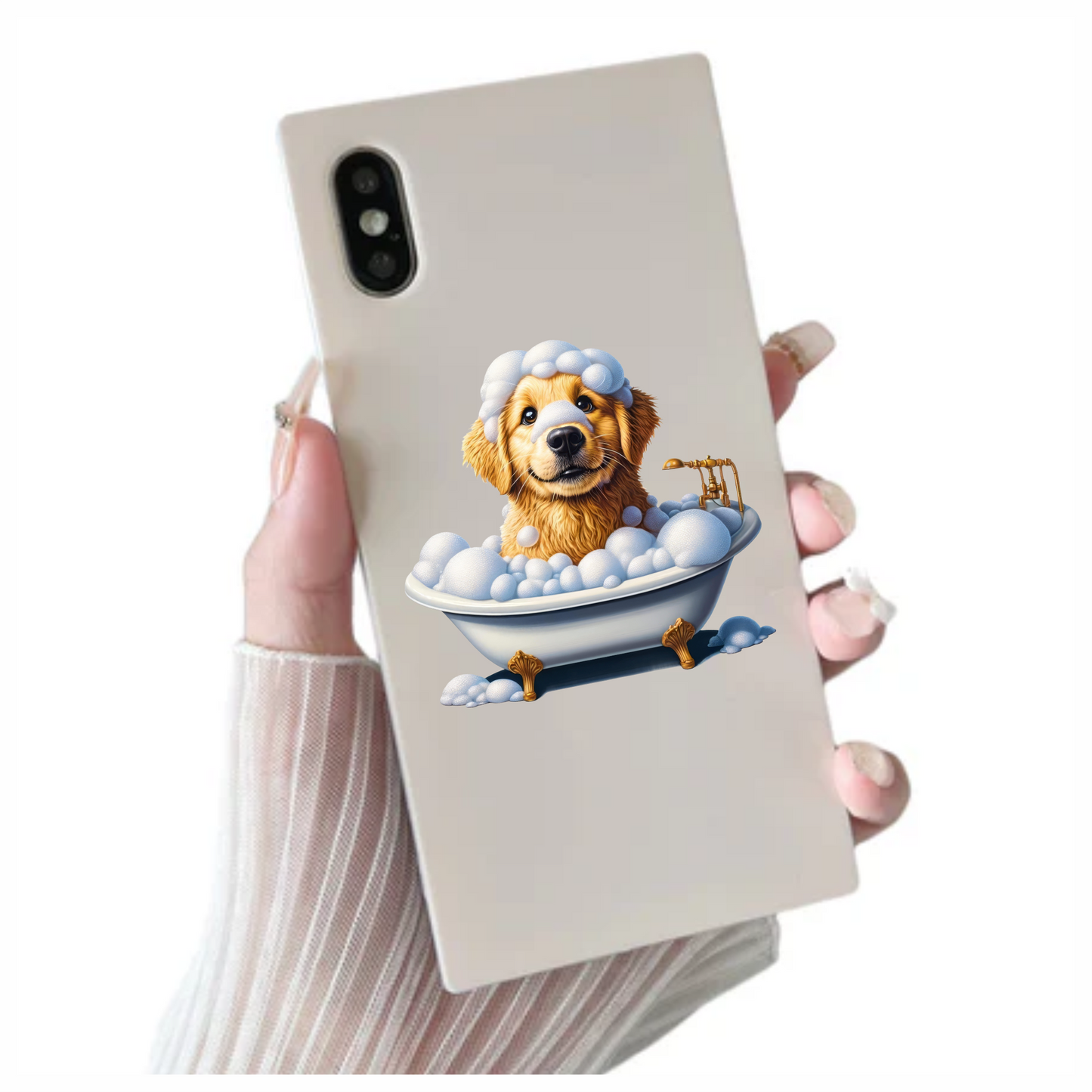 Golden Retriever Puppy Bathtub Bubbles Vinyl Sticker Decal