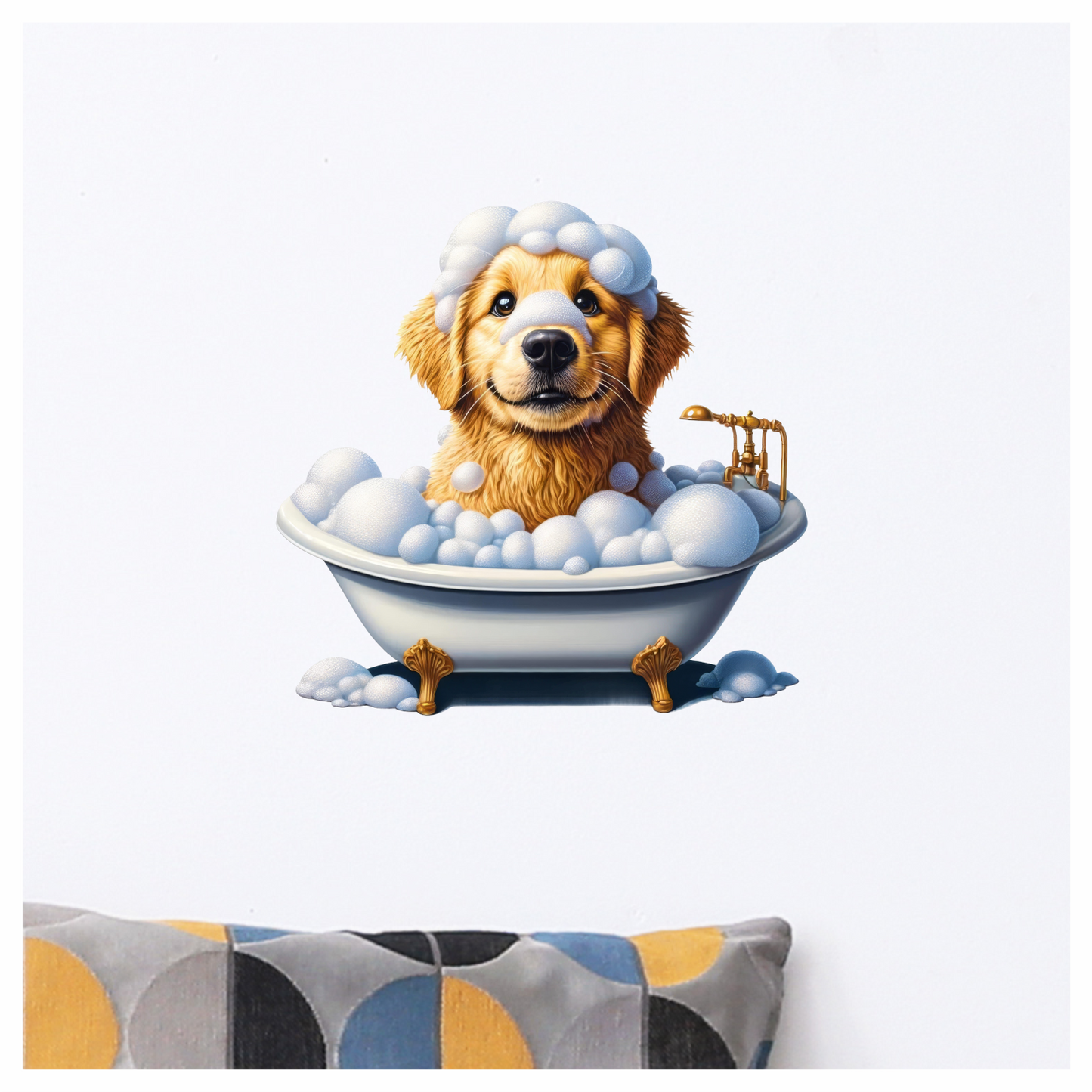 Golden Retriever Puppy Bathtub Bubbles Vinyl Sticker Decal