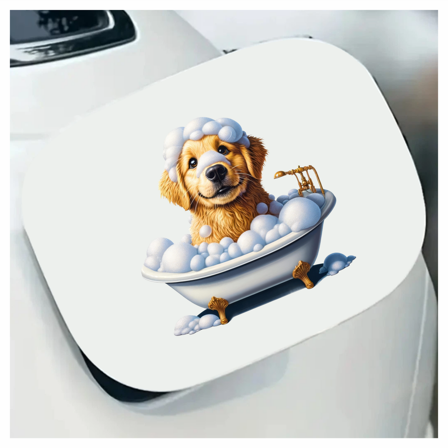 Golden Retriever Puppy Bathtub Bubbles Vinyl Sticker Decal