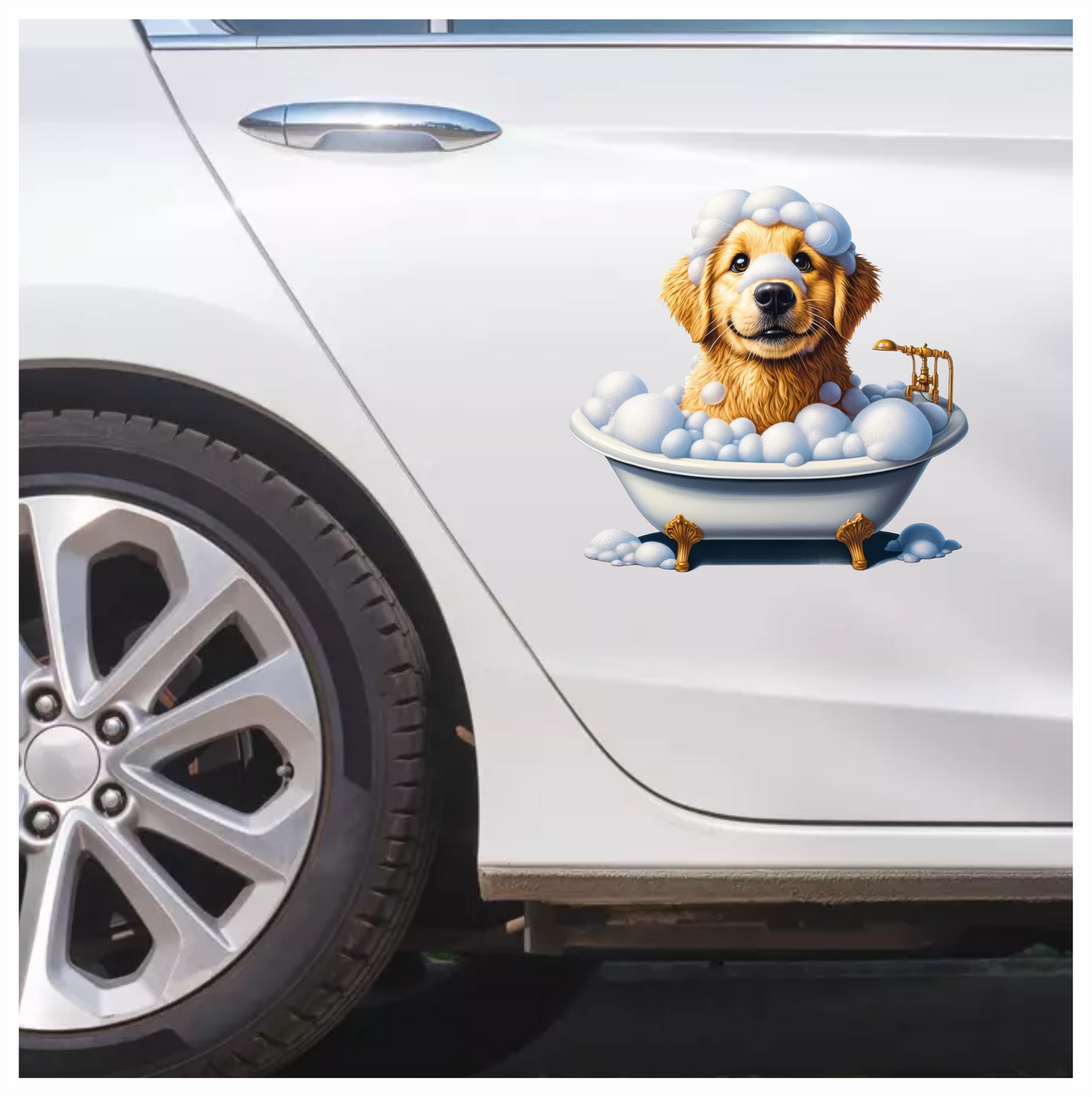Golden Retriever Puppy Bathtub Bubbles Vinyl Sticker Decal