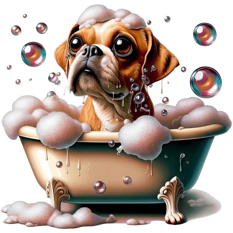 Brown Pug Bathtub Bubbles Soap Dog Vinyl Sticker Decal