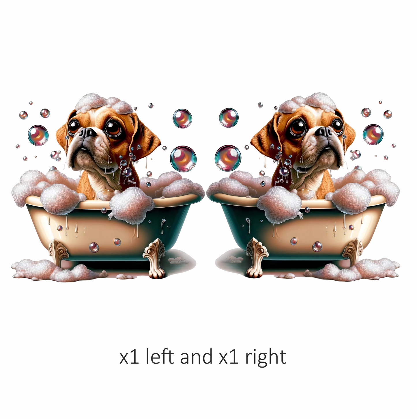 Brown Pug Bathtub Bubbles Soap Dog Vinyl Sticker Decal