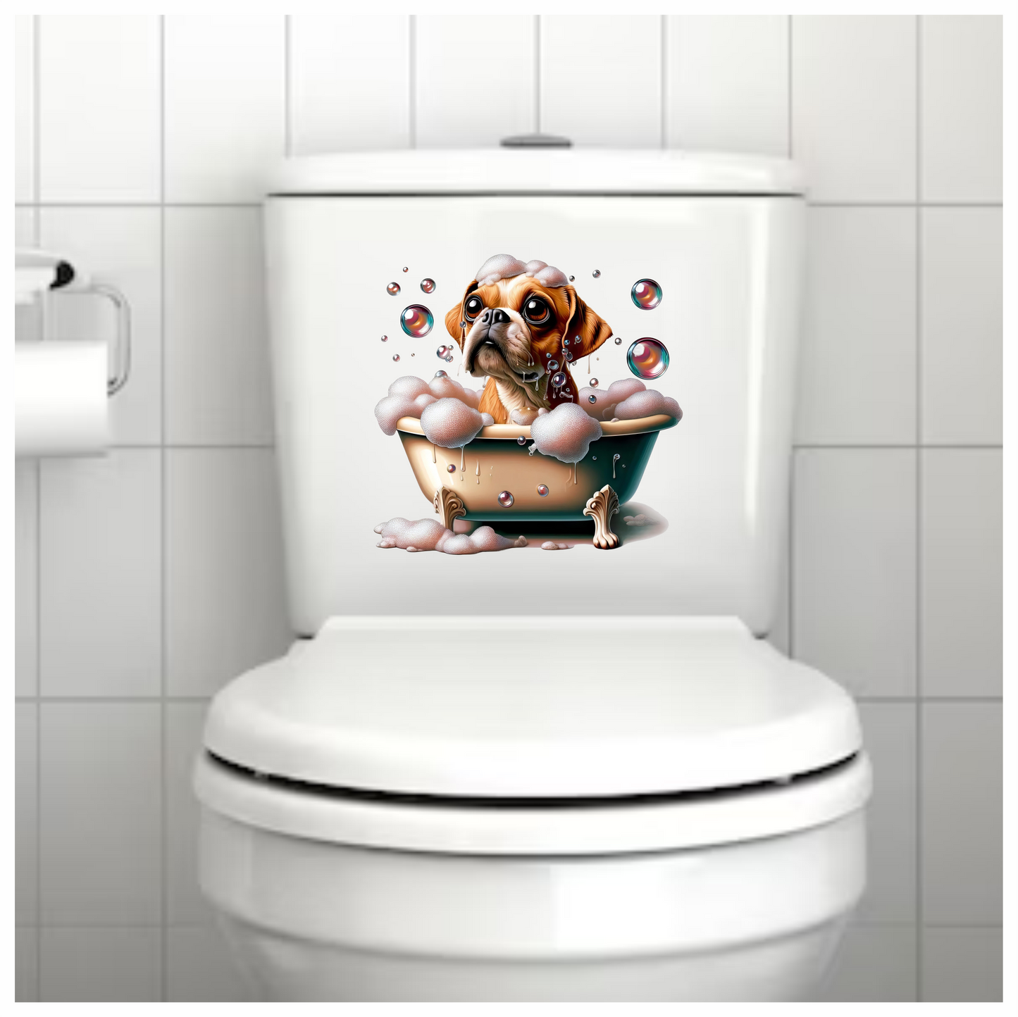 Brown Pug Bathtub Bubbles Soap Dog Vinyl Sticker Decal