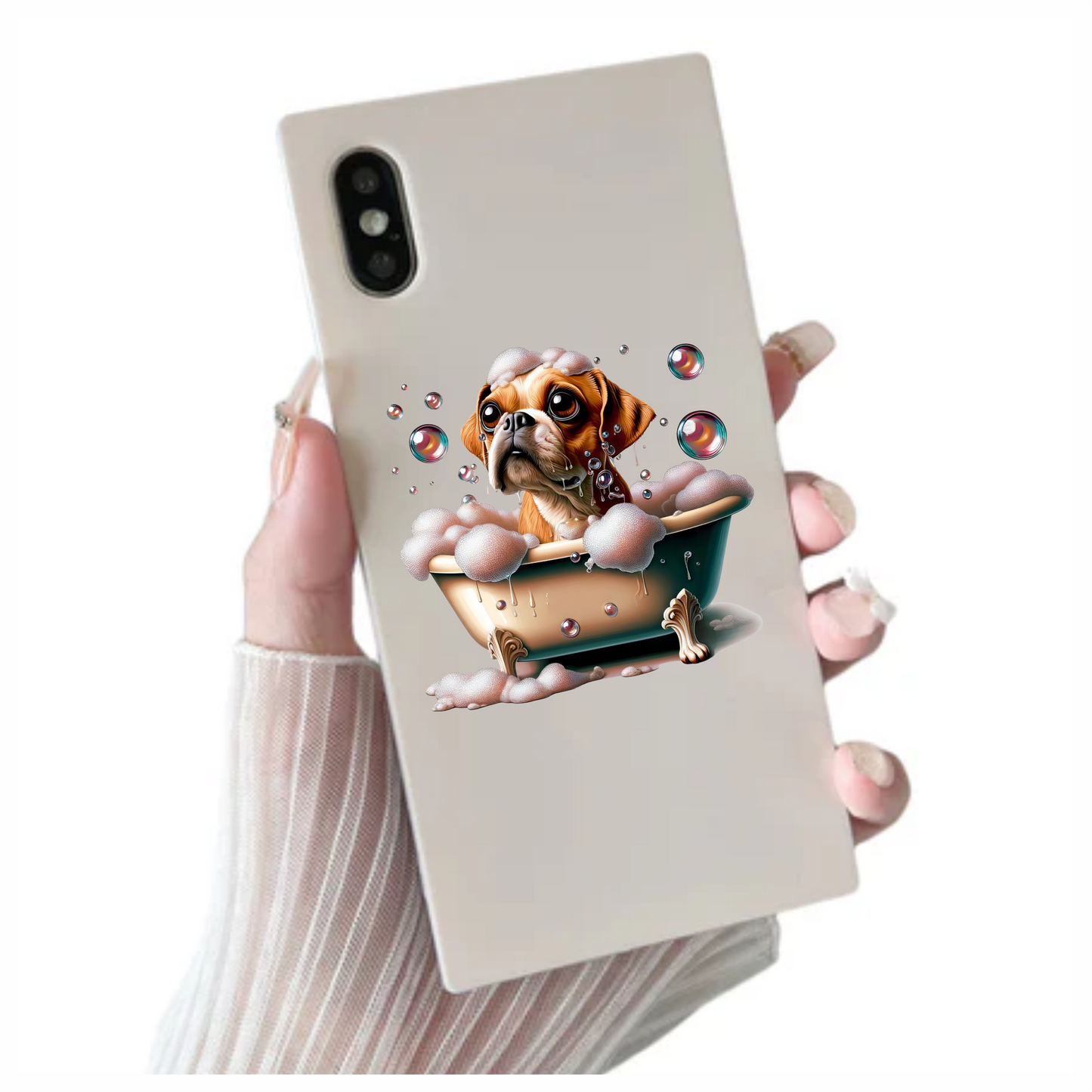 Brown Pug Bathtub Bubbles Soap Dog Vinyl Sticker Decal