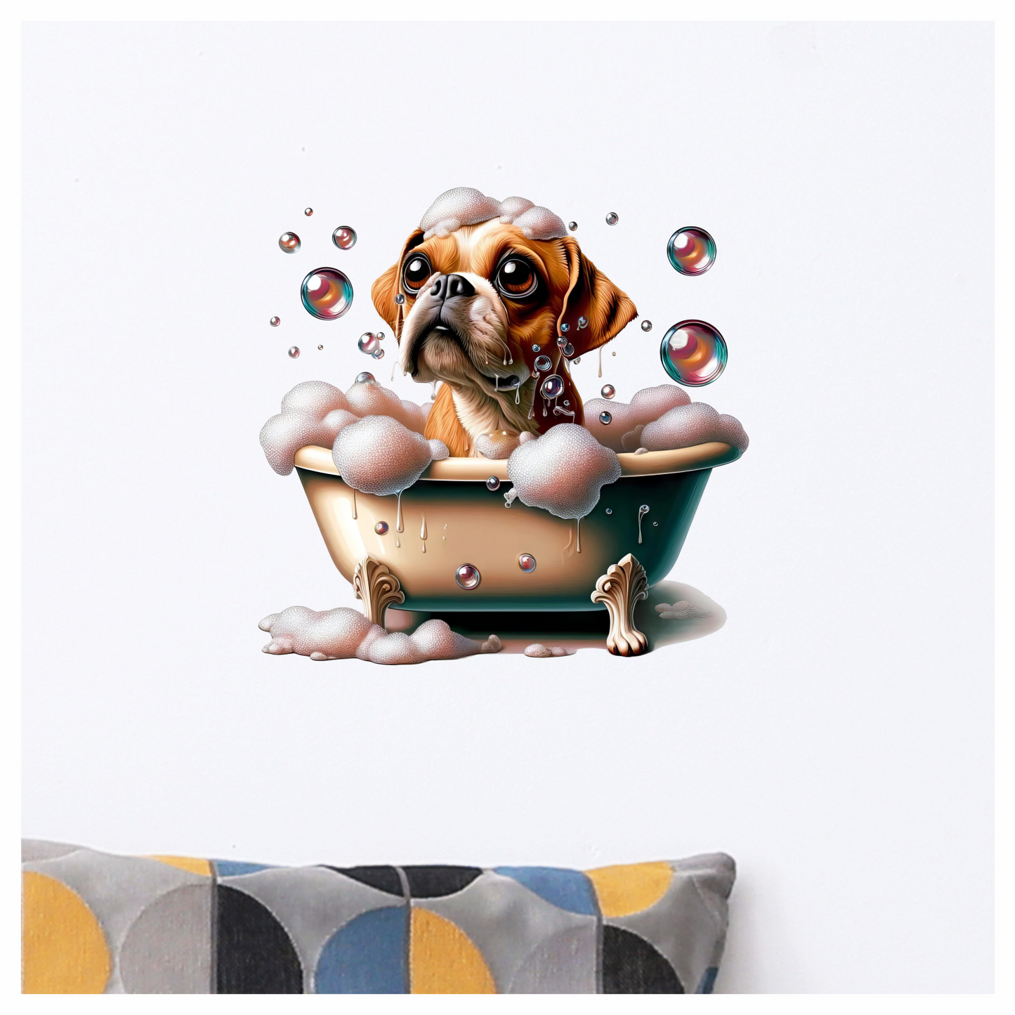 Brown Pug Bathtub Bubbles Soap Dog Vinyl Sticker Decal