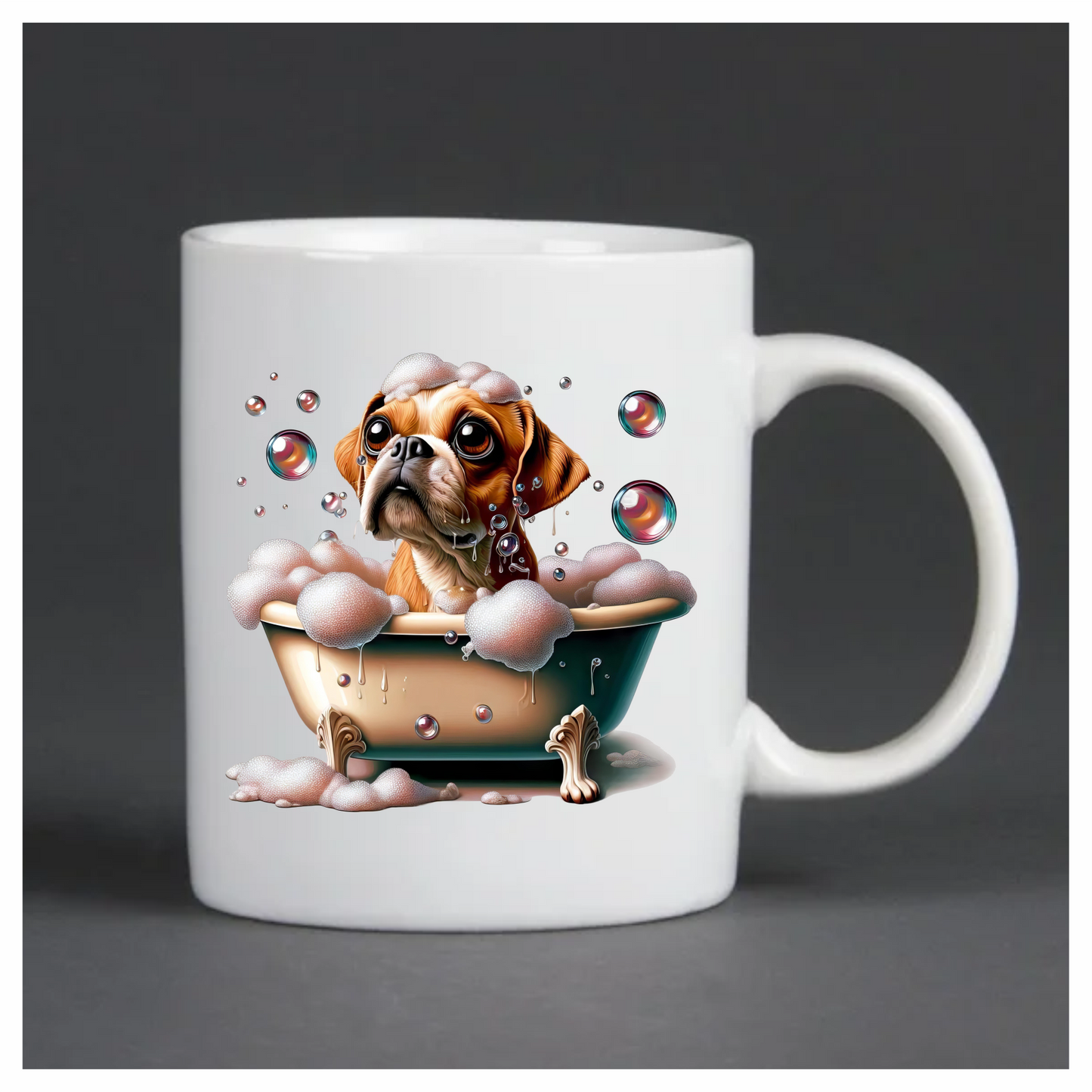 Brown Pug Bathtub Bubbles Soap Dog Vinyl Sticker Decal