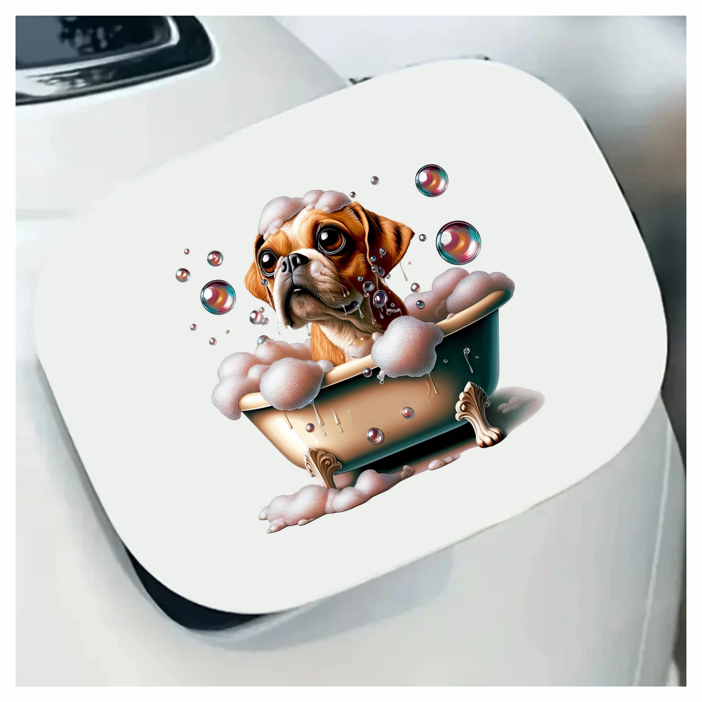 Brown Pug Bathtub Bubbles Soap Dog Vinyl Sticker Decal