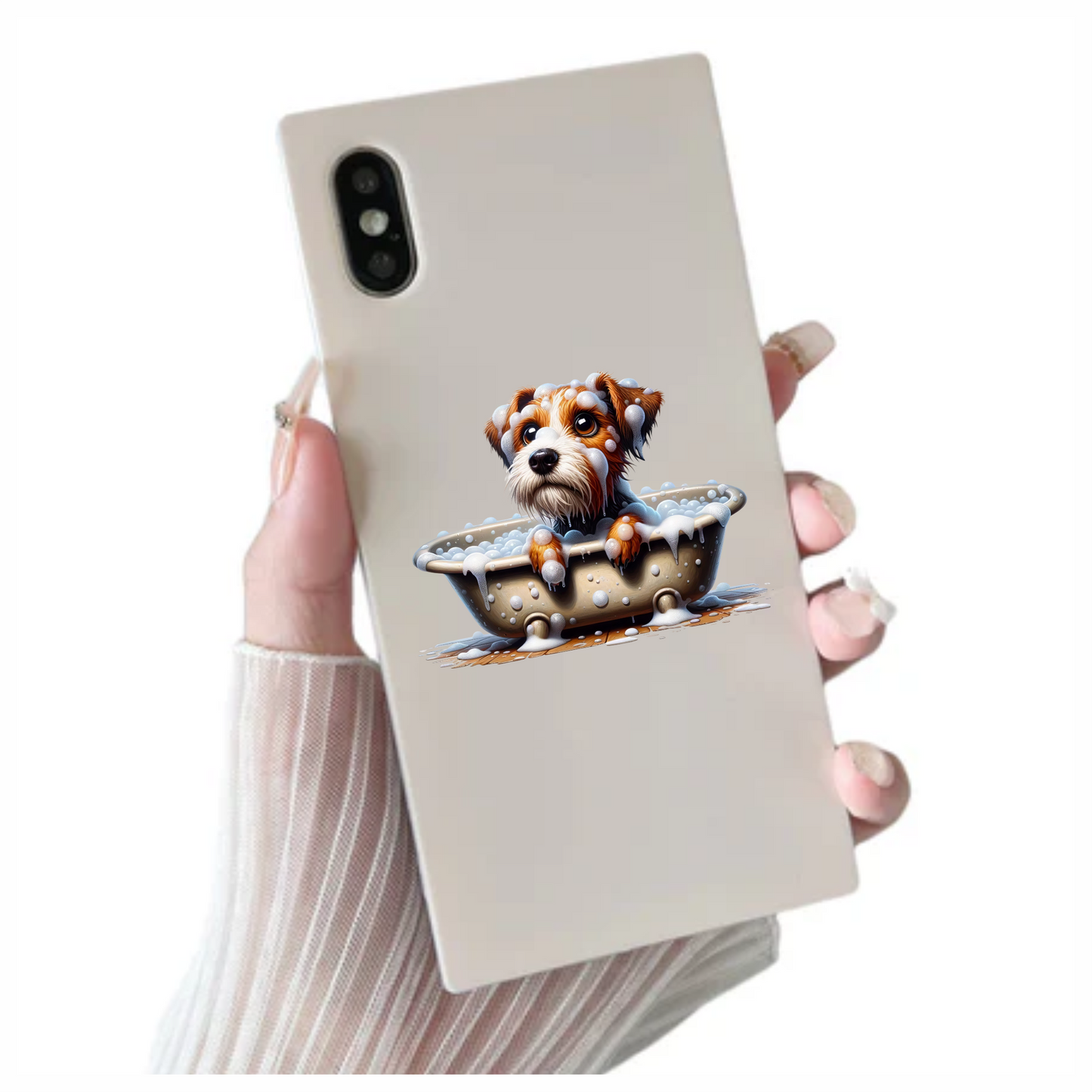 Brown Dog Terrier Bathtub Bubbles Vinyl Sticker Decal