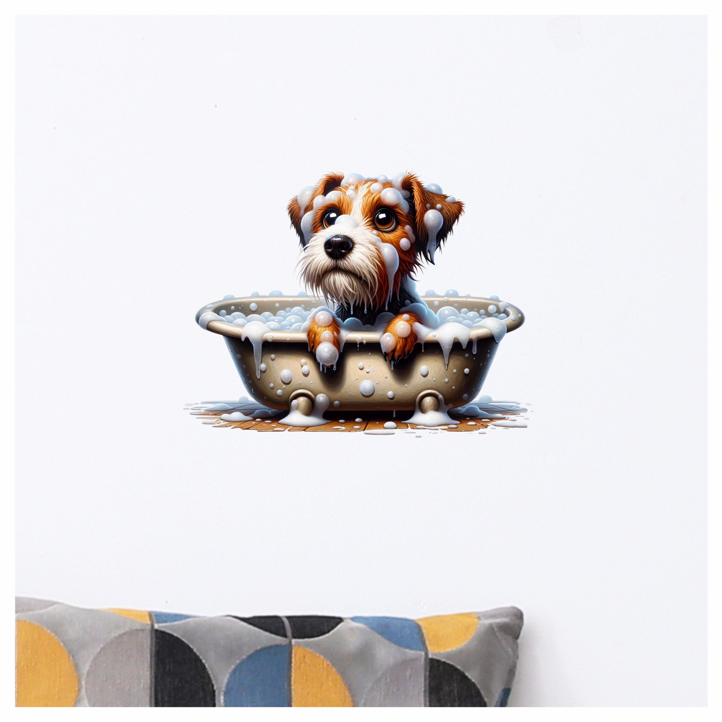 Brown Dog Terrier Bathtub Bubbles Vinyl Sticker Decal
