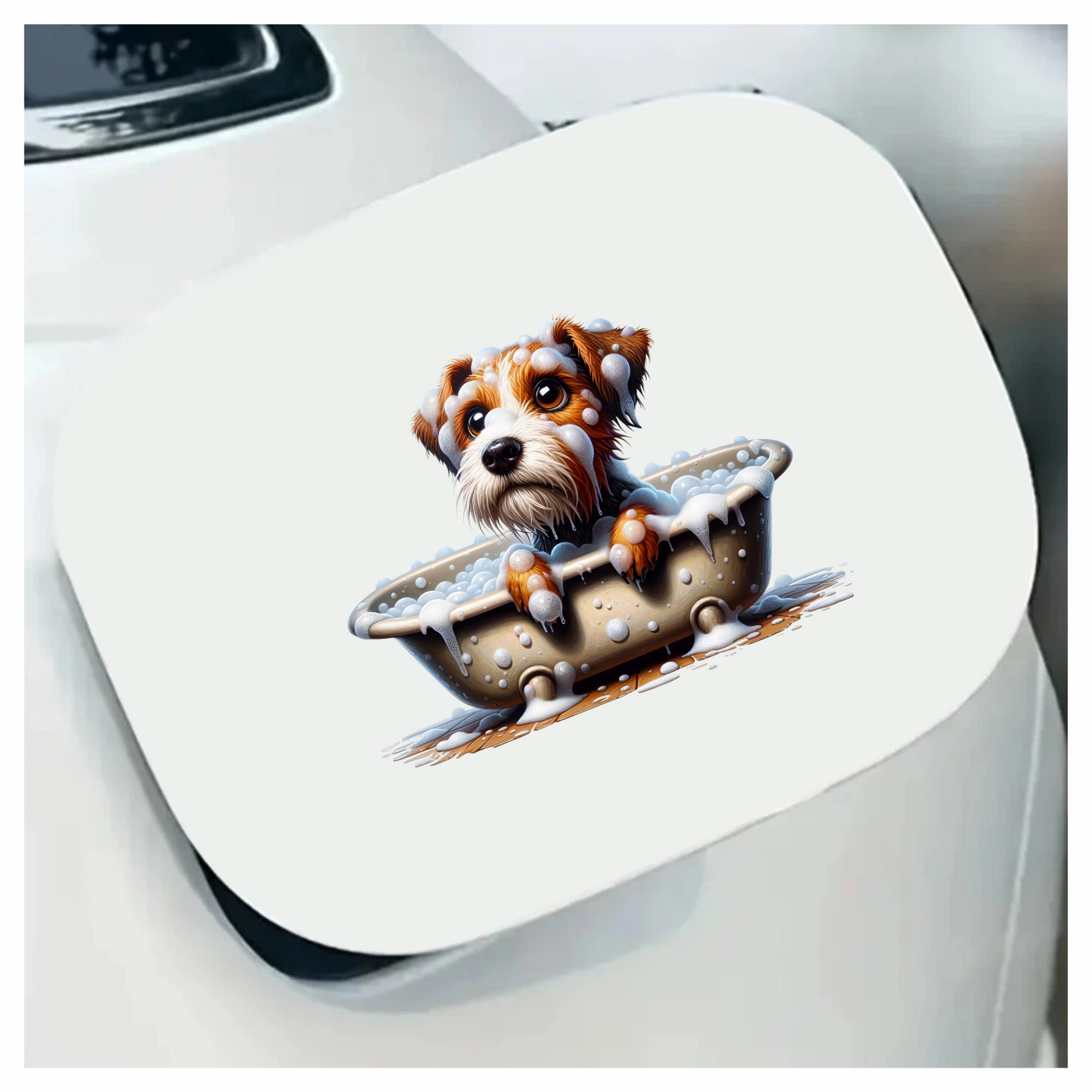 Brown Dog Terrier Bathtub Bubbles Vinyl Sticker Decal