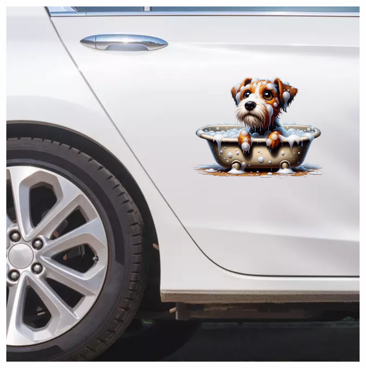 Brown Dog Terrier Bathtub Bubbles Vinyl Sticker Decal