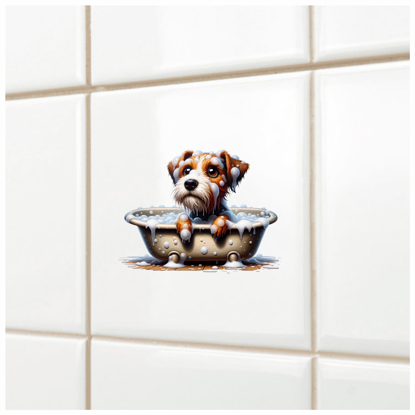 Brown Dog Terrier Bathtub Bubbles Vinyl Sticker Decal