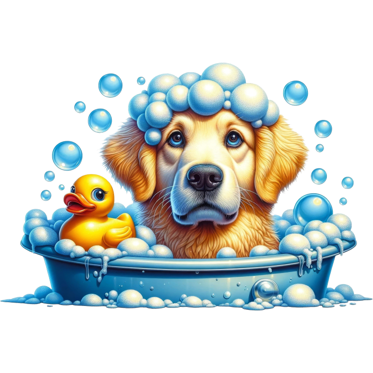 Golden Retriever Dog Bath Blue Vinyl Sticker Decal
