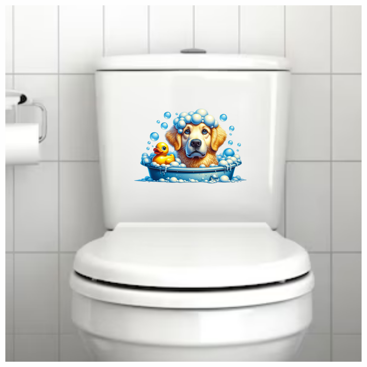 Golden Retriever Dog Bath Blue Vinyl Sticker Decal