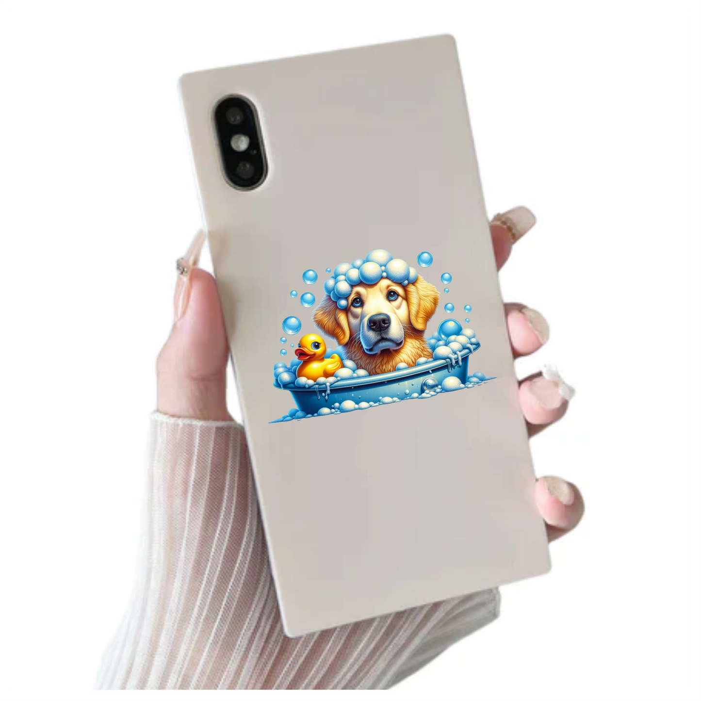 Golden Retriever Dog Bath Blue Vinyl Sticker Decal