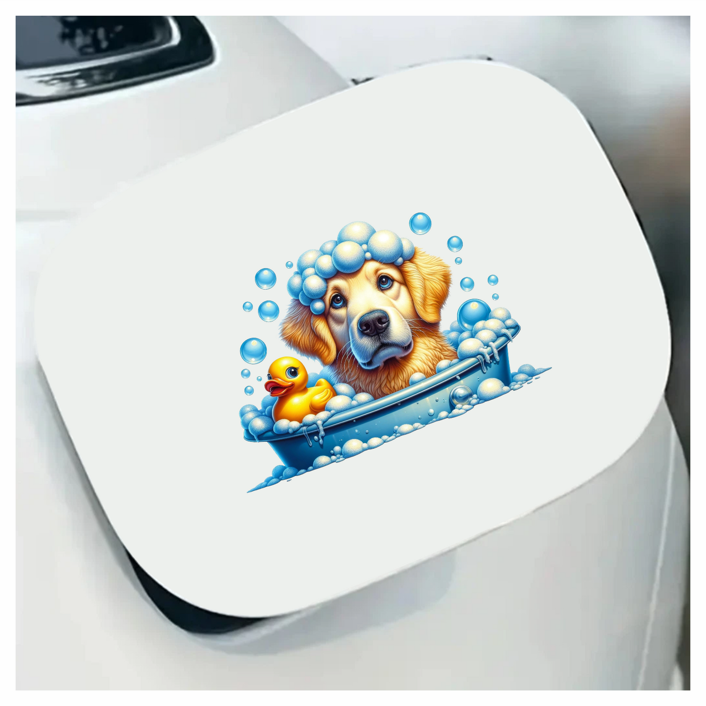Golden Retriever Dog Bath Blue Vinyl Sticker Decal