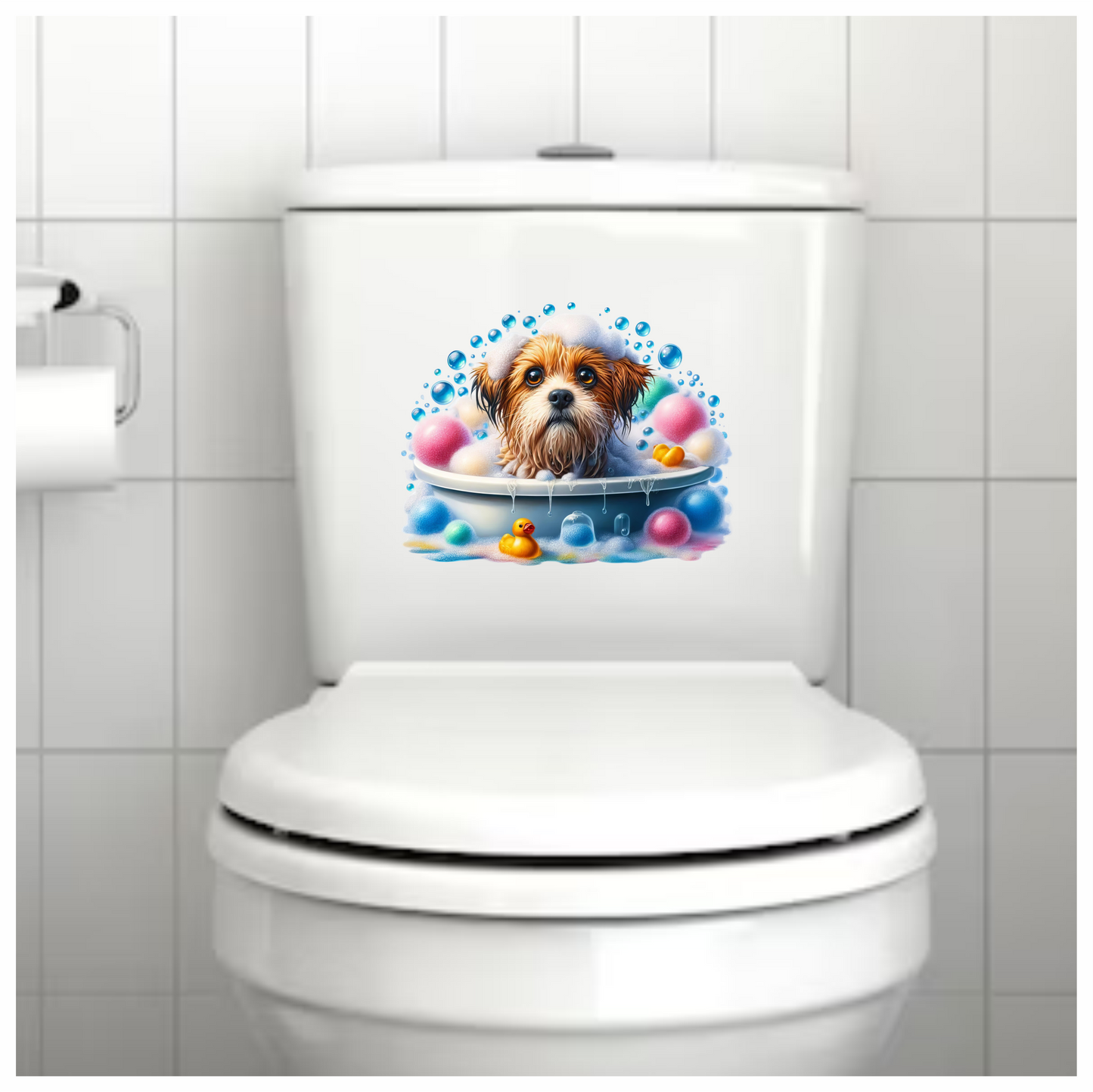 Brown Dog Bubble Bath Tub Vinyl Sticker Decal