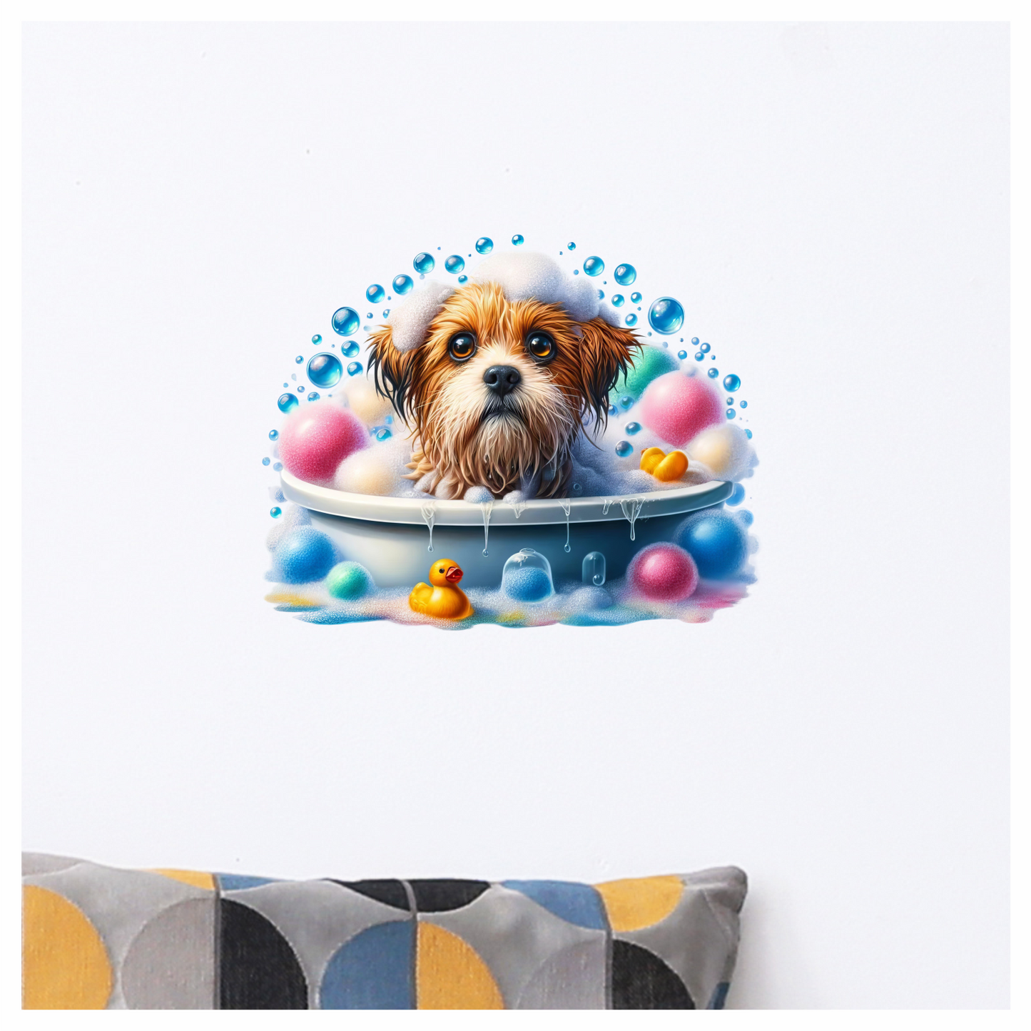 Brown Dog Bubble Bath Tub Vinyl Sticker Decal