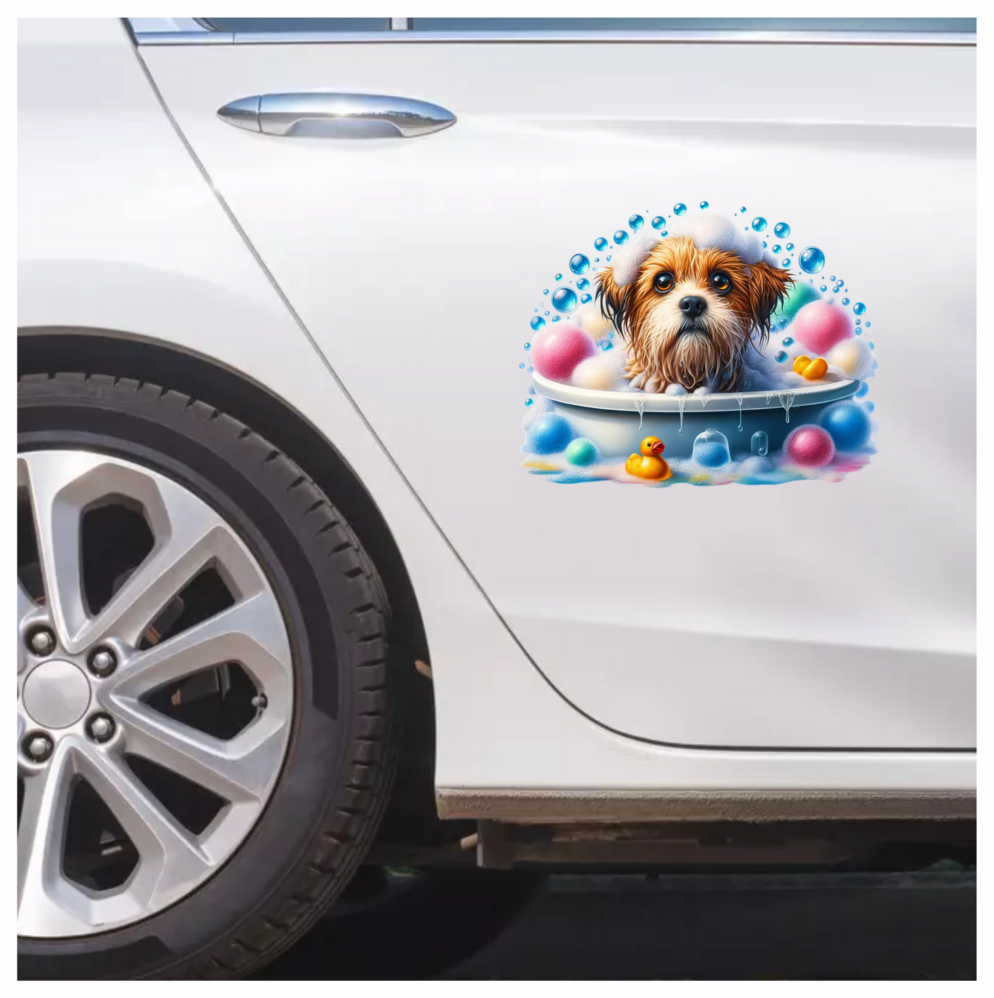 Brown Dog Bubble Bath Tub Vinyl Sticker Decal