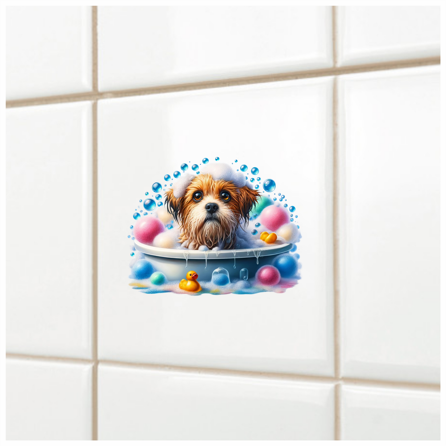 Brown Dog Bubble Bath Tub Vinyl Sticker Decal