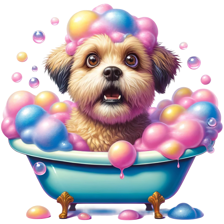 Brown Dog Bubble Bath Blue Tub Vinyl Sticker Decal