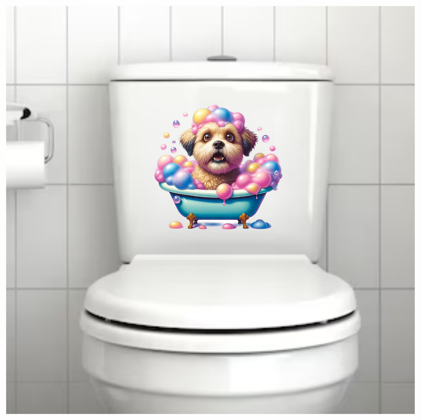 Brown Dog Bubble Bath Blue Tub Vinyl Sticker Decal