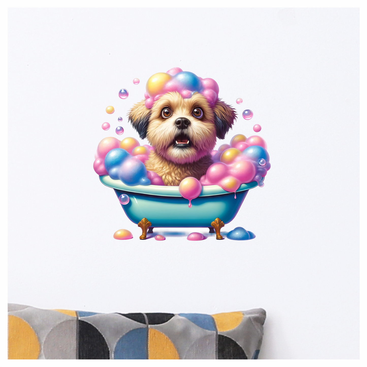 Brown Dog Bubble Bath Blue Tub Vinyl Sticker Decal