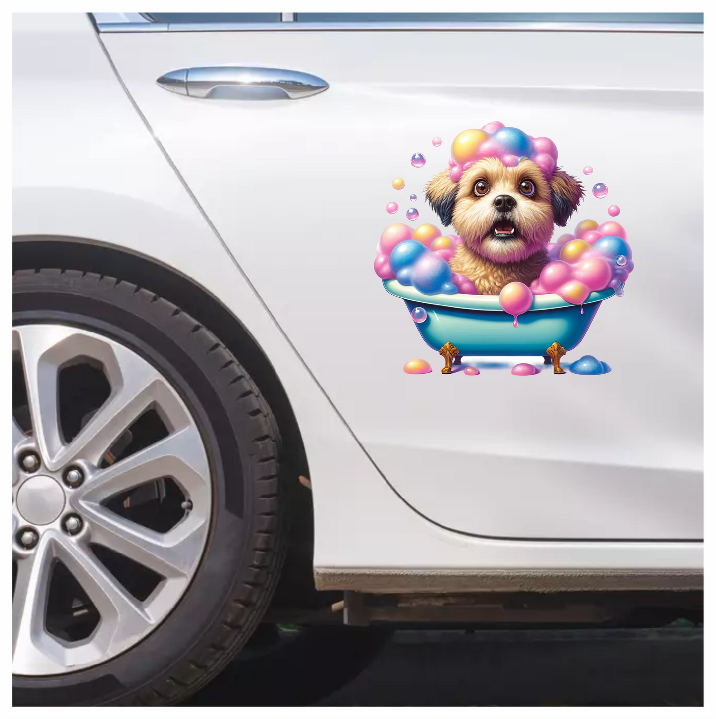 Brown Dog Bubble Bath Blue Tub Vinyl Sticker Decal