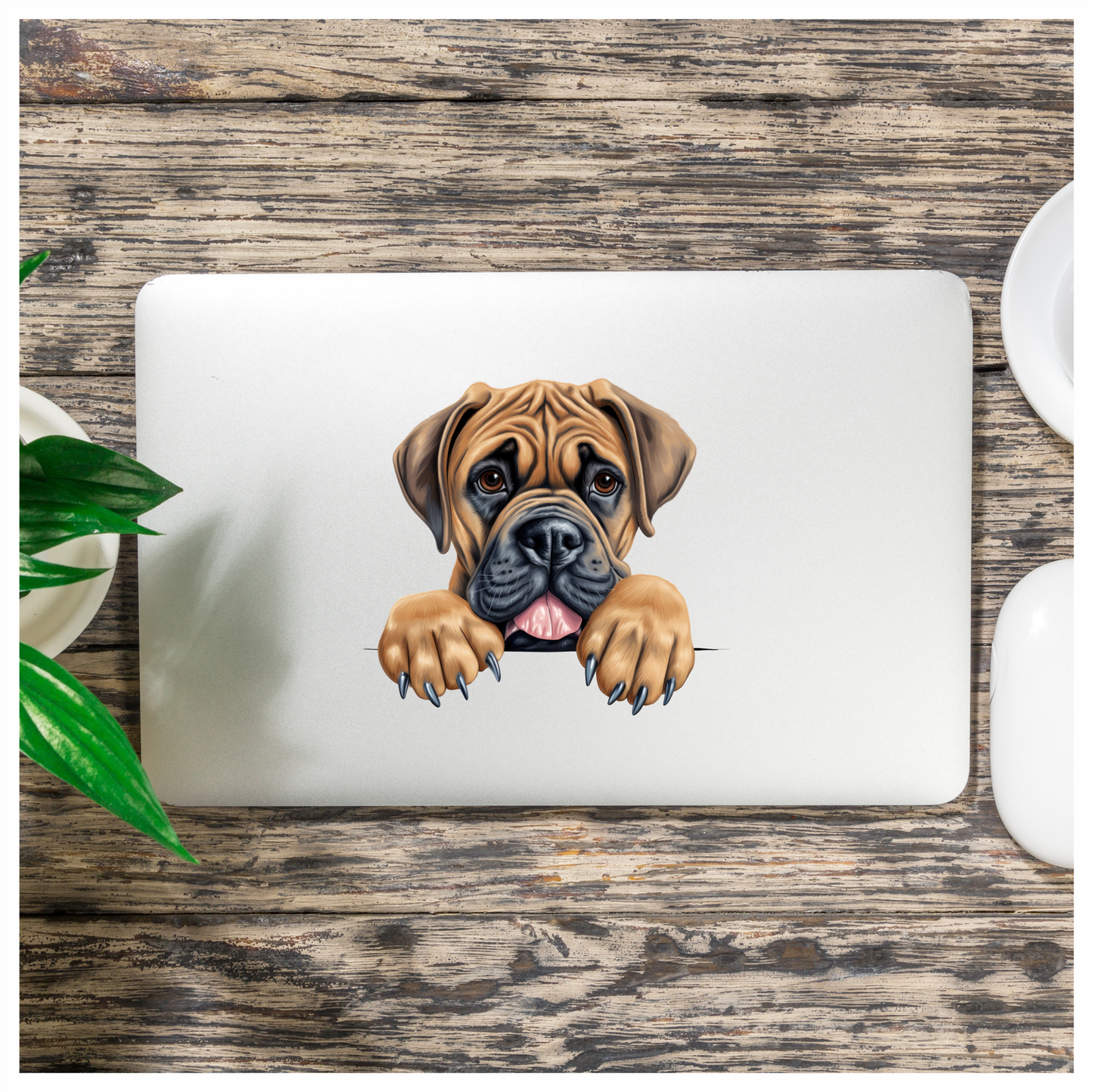 White Helmet Dog Bulldog Back Vinyl Sticker Decal