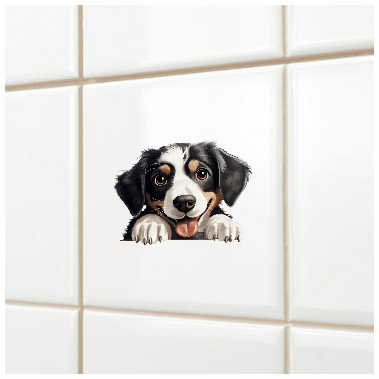 Black White Dog Puppy Cartoon Vinyl Sticker Decal