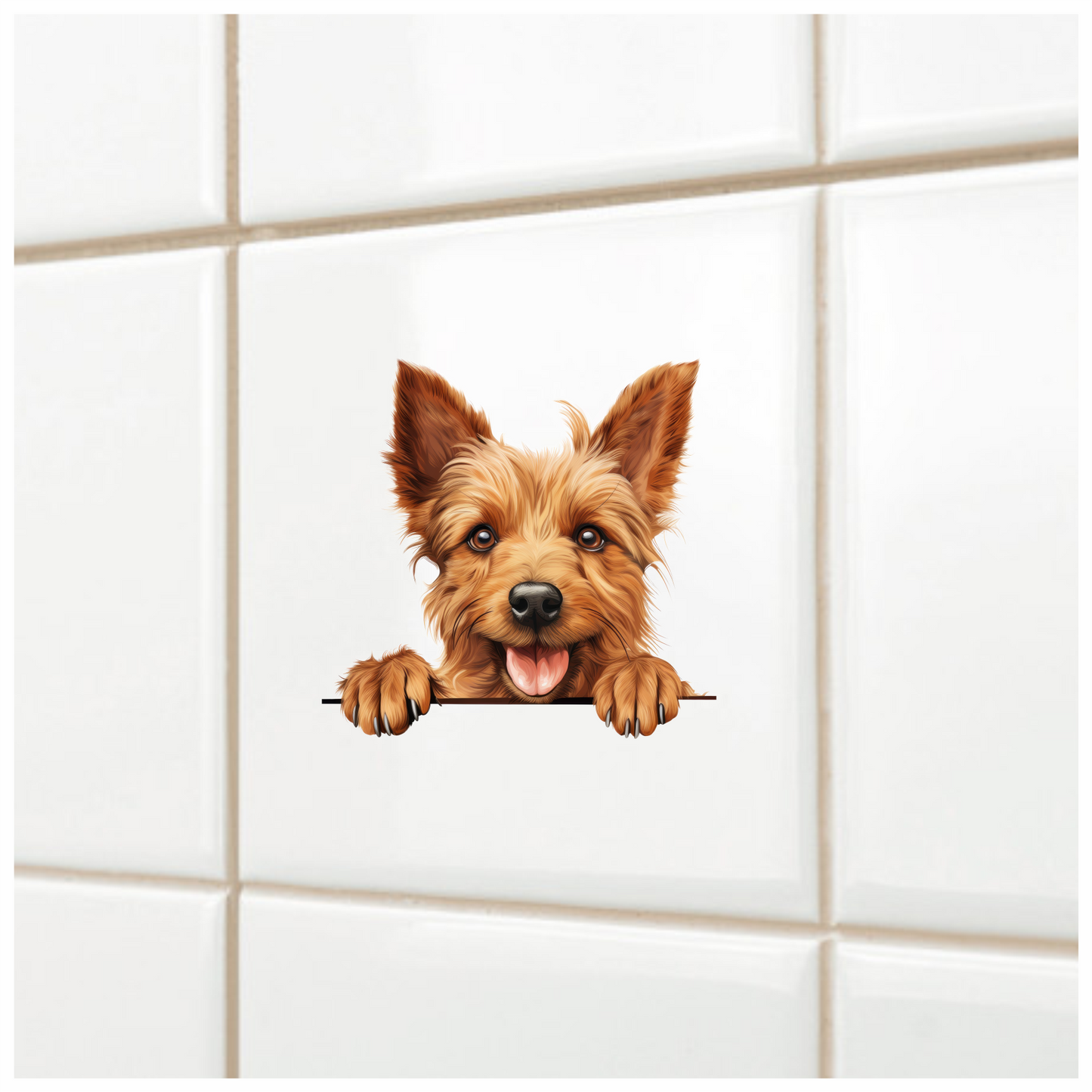 Brown Yorkie Dog Happy Face Vinyl Sticker Decal