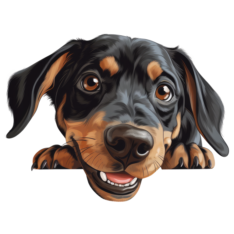Black Brown Dog Dachshund Happy Face Vinyl Sticker Decal