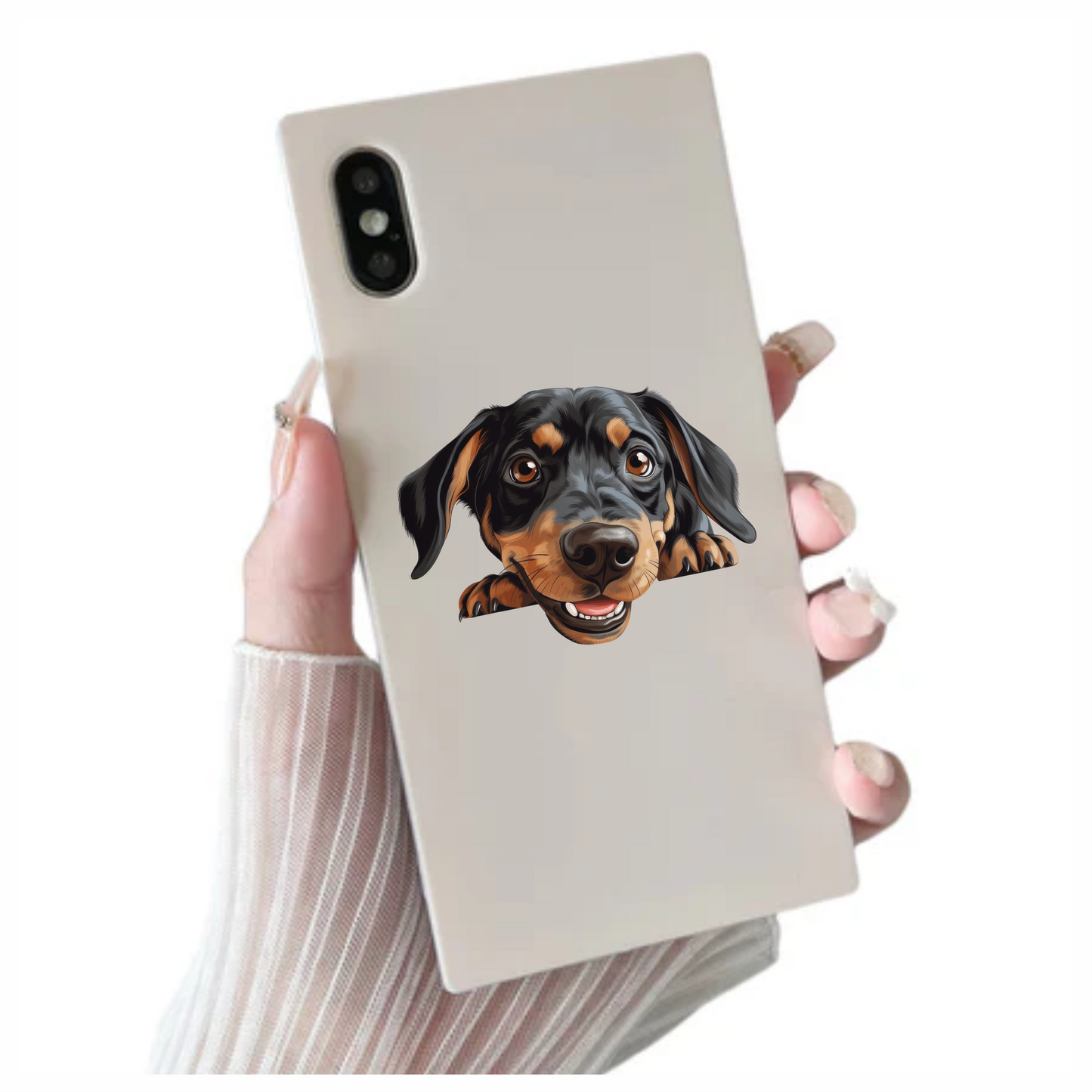 Black Brown Dog Dachshund Happy Face Vinyl Sticker Decal