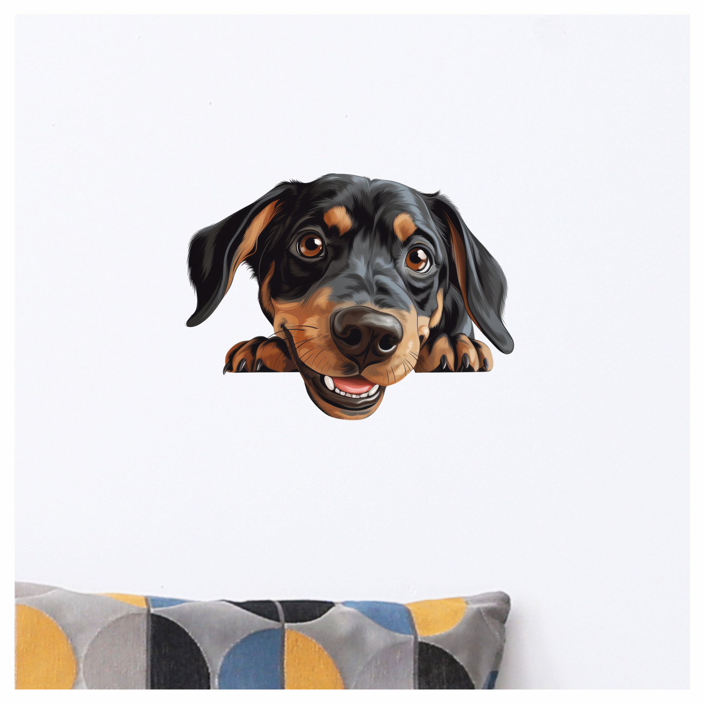 Black Brown Dog Dachshund Happy Face Vinyl Sticker Decal