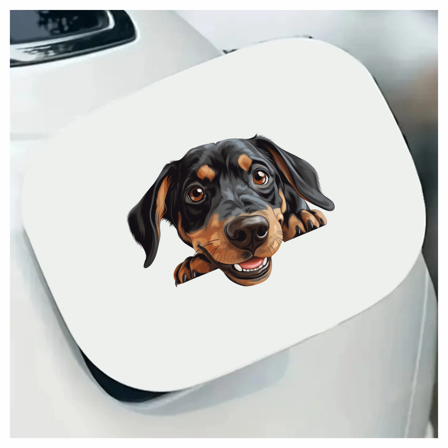 Black Brown Dog Dachshund Happy Face Vinyl Sticker Decal