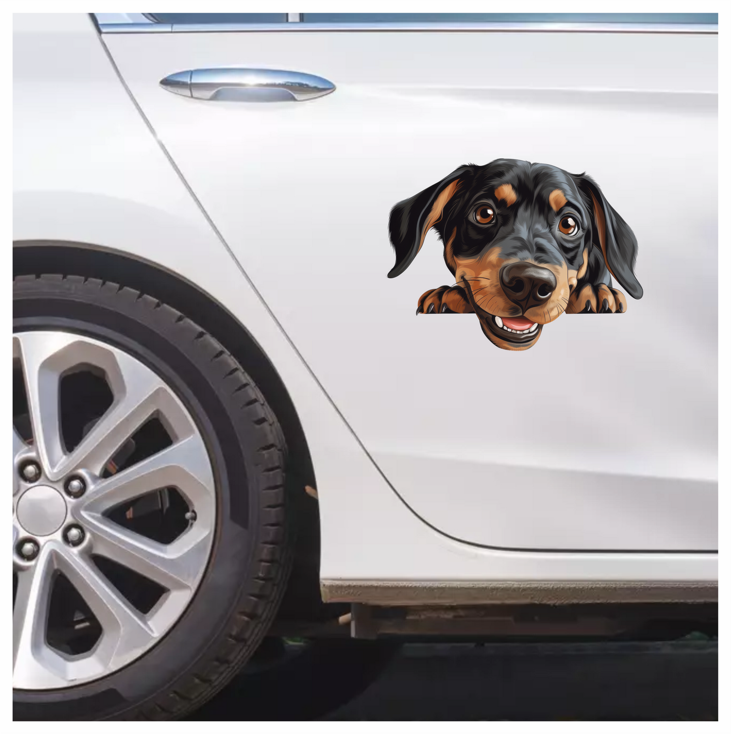 Black Brown Dog Dachshund Happy Face Vinyl Sticker Decal