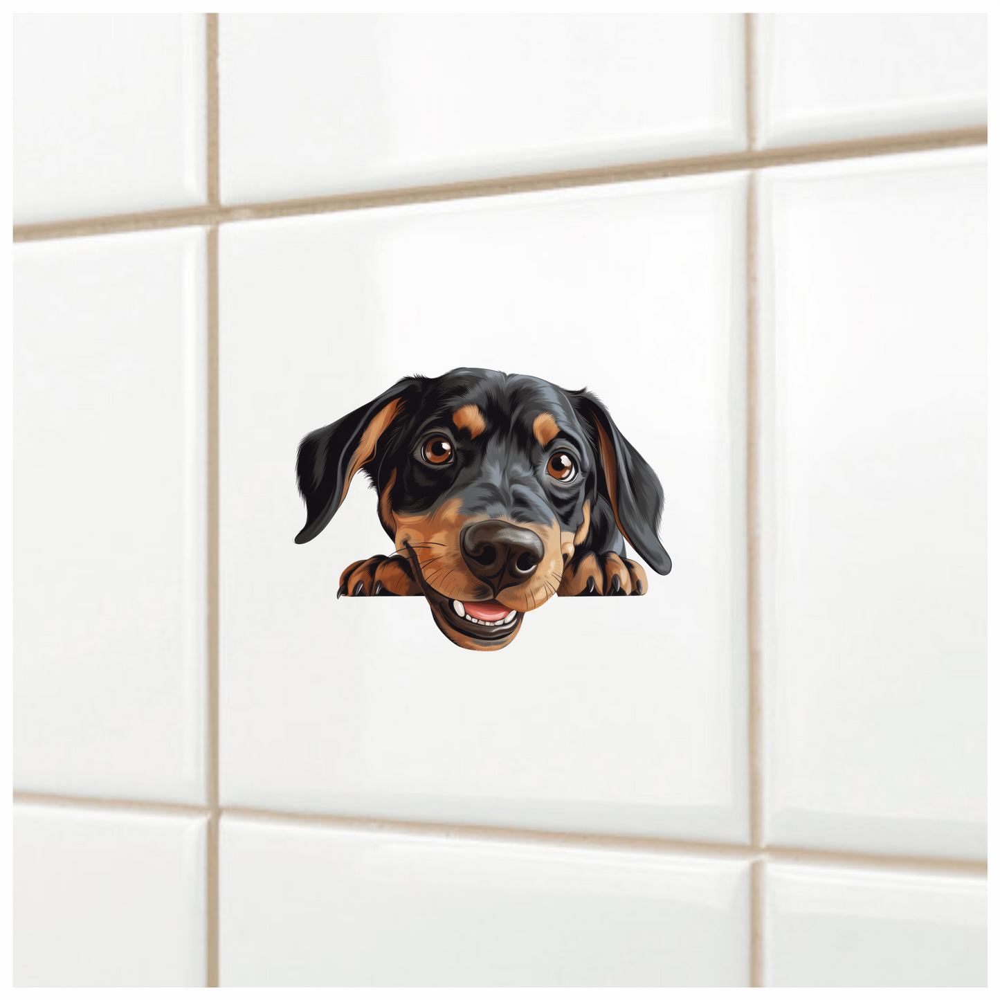 Black Brown Dog Dachshund Happy Face Vinyl Sticker Decal
