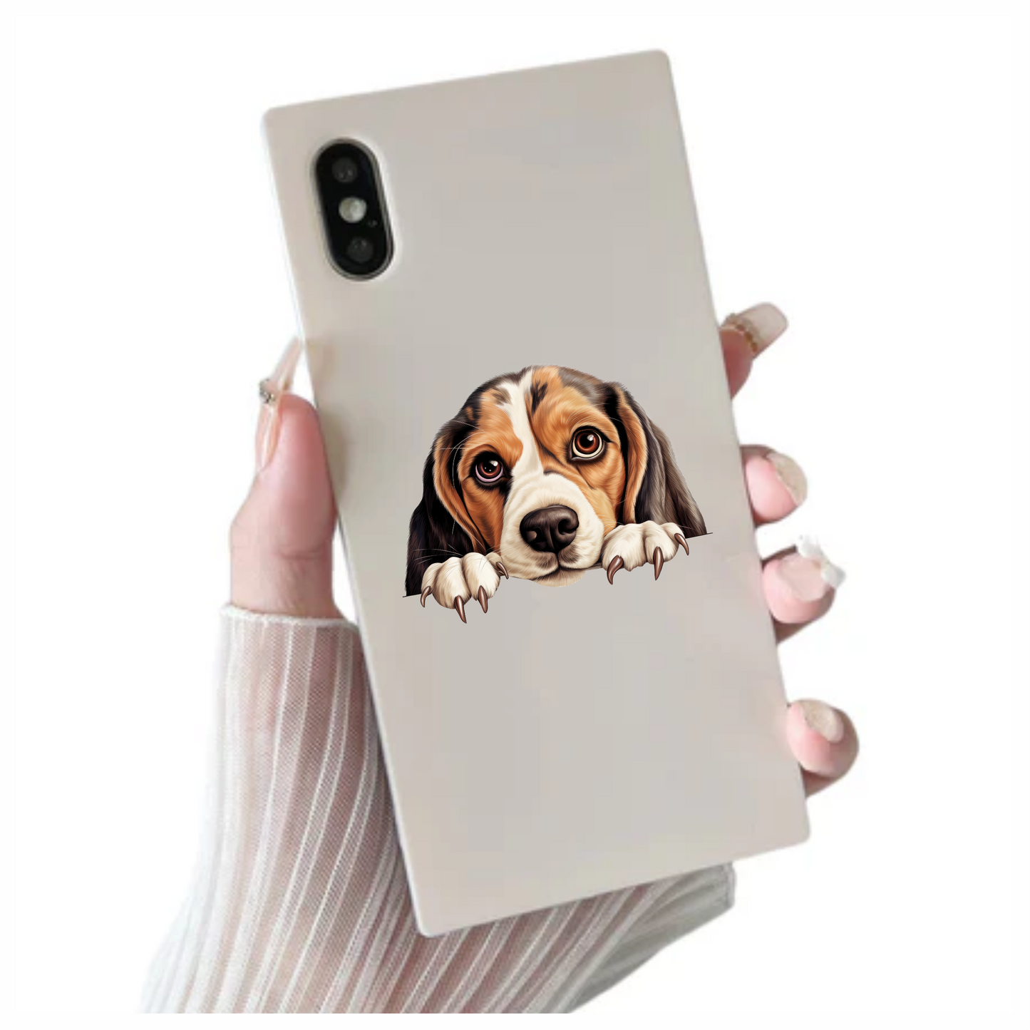 Brown White Beagle Dog Face Vinyl Sticker Decal