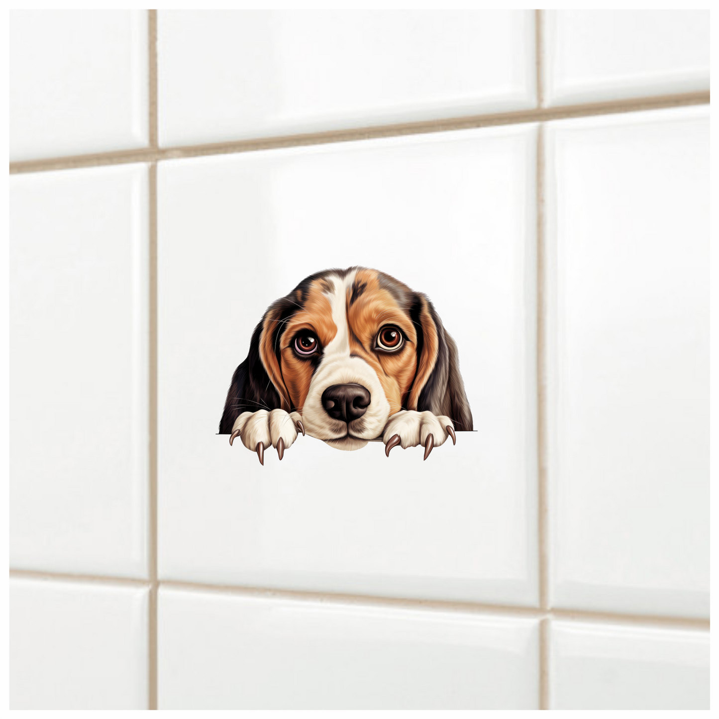 Brown White Beagle Dog Face Vinyl Sticker Decal