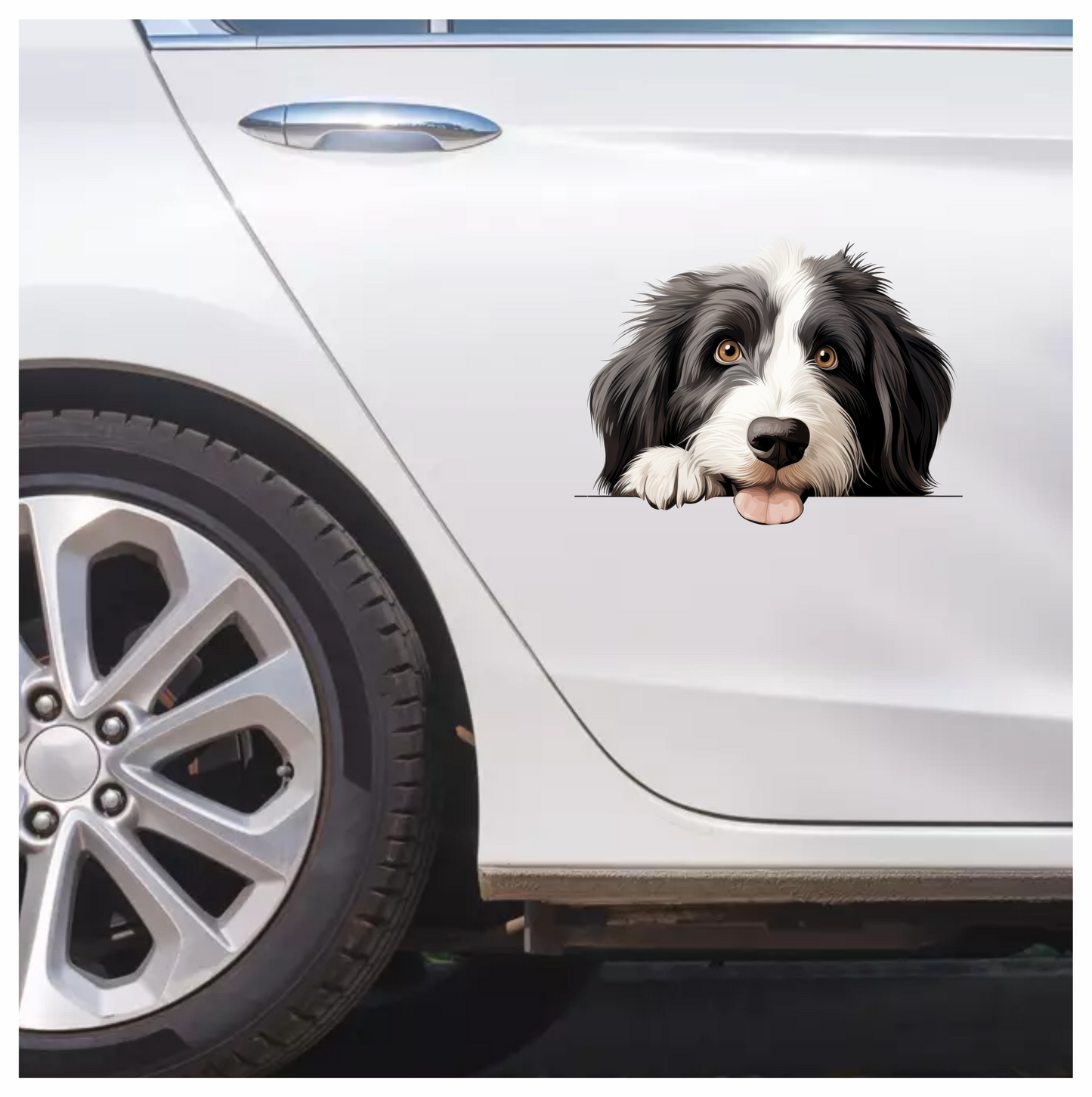 Black White Dog Bearded Collie Vinyl Sticker Decal
