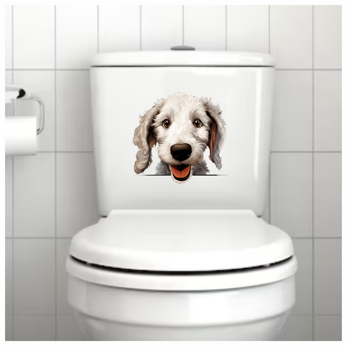 White Dog Poodle Happy Face Vinyl Sticker Decal